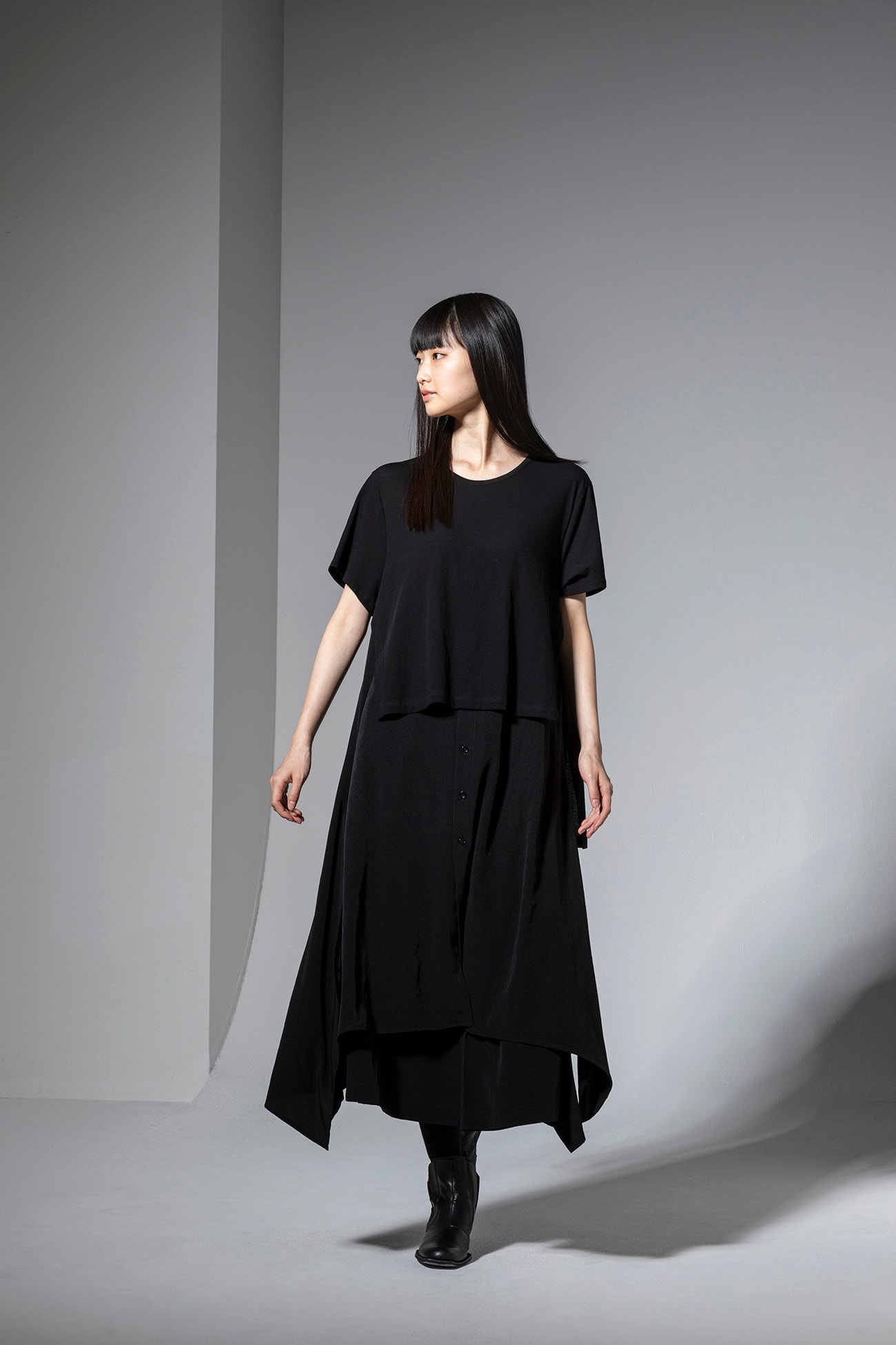 LONG SHIRT DOCKING DRESS(XS Black): Ground Y｜THE SHOP YOHJI YAMAMOTO