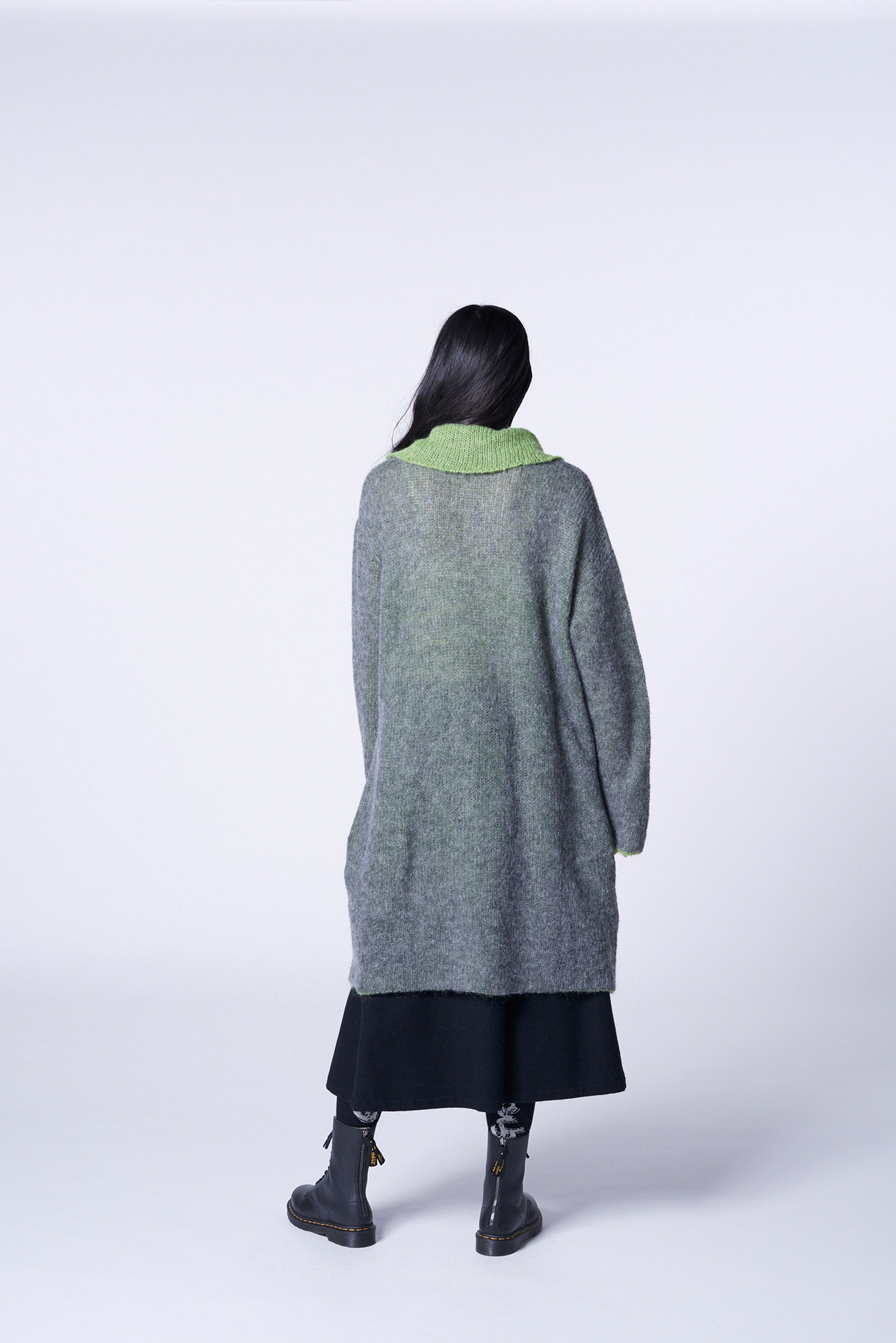 MOHAIR MIX TURTLENECK BUTTON KNIT(FREE SIZE Grayxlime): Vintage 