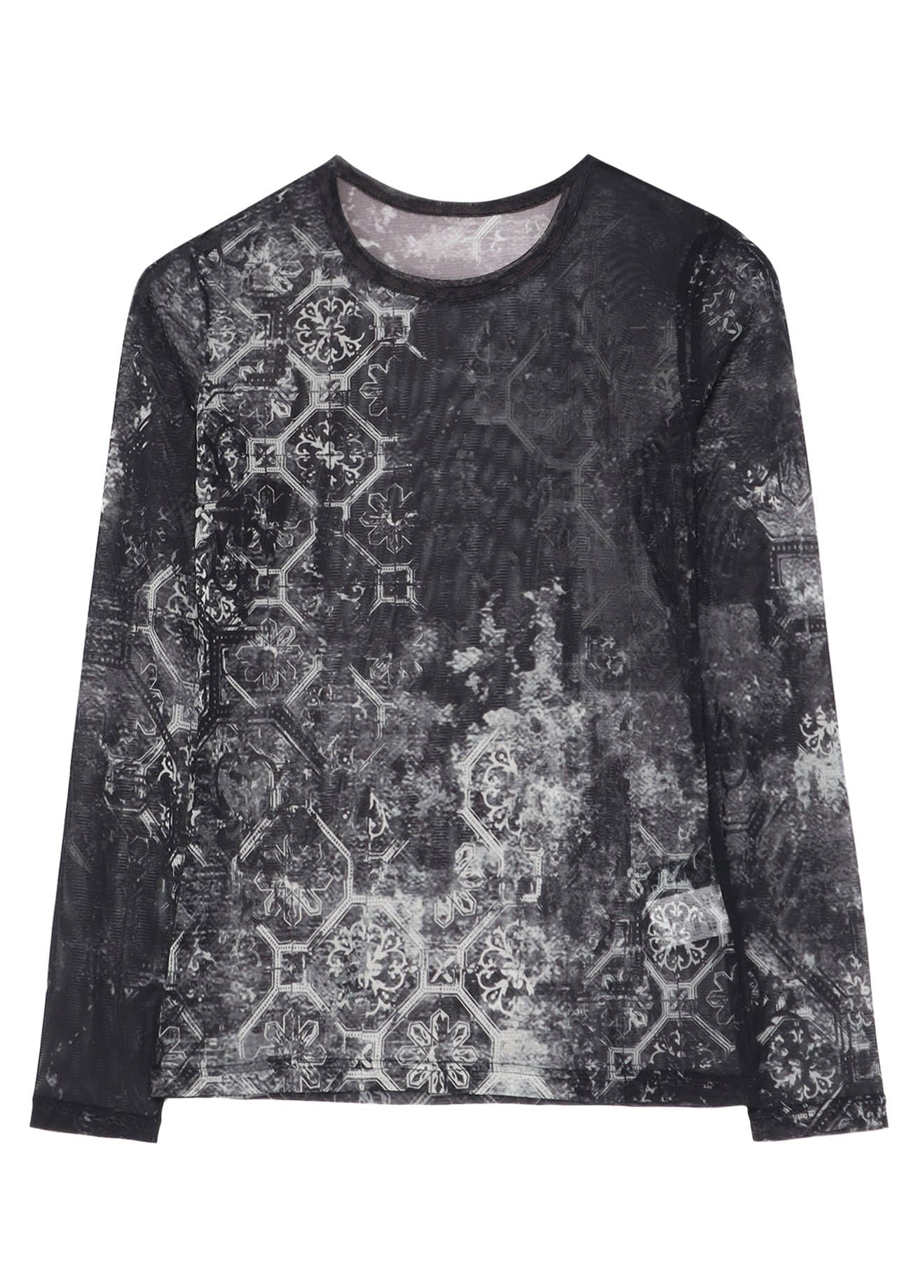 SOFT TULLE PRINT TILE PATTERN CREW NECK T-SHIRT