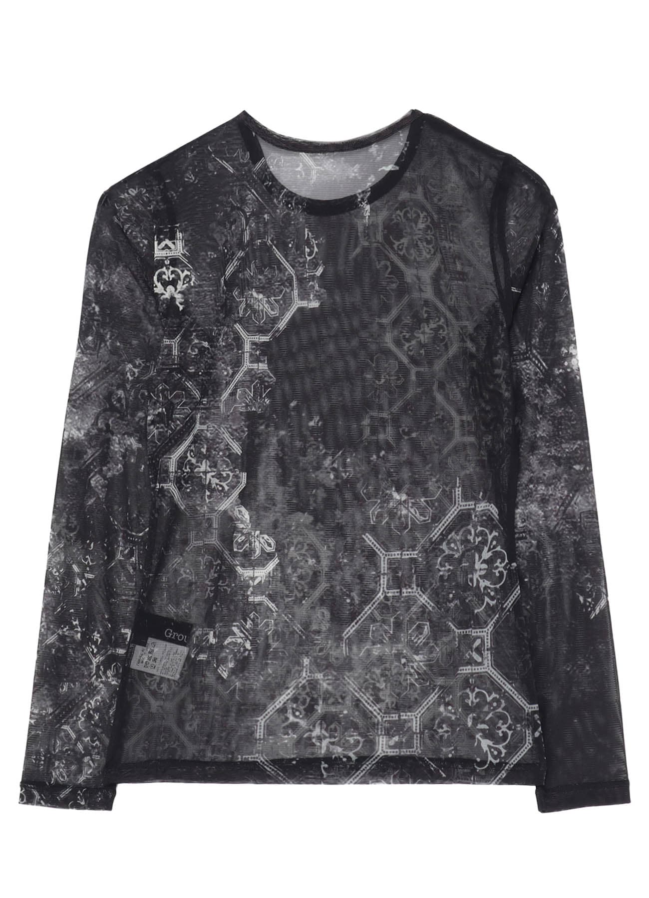 SOFT TULLE PRINT TILE PATTERN CREW NECK T-SHIRT