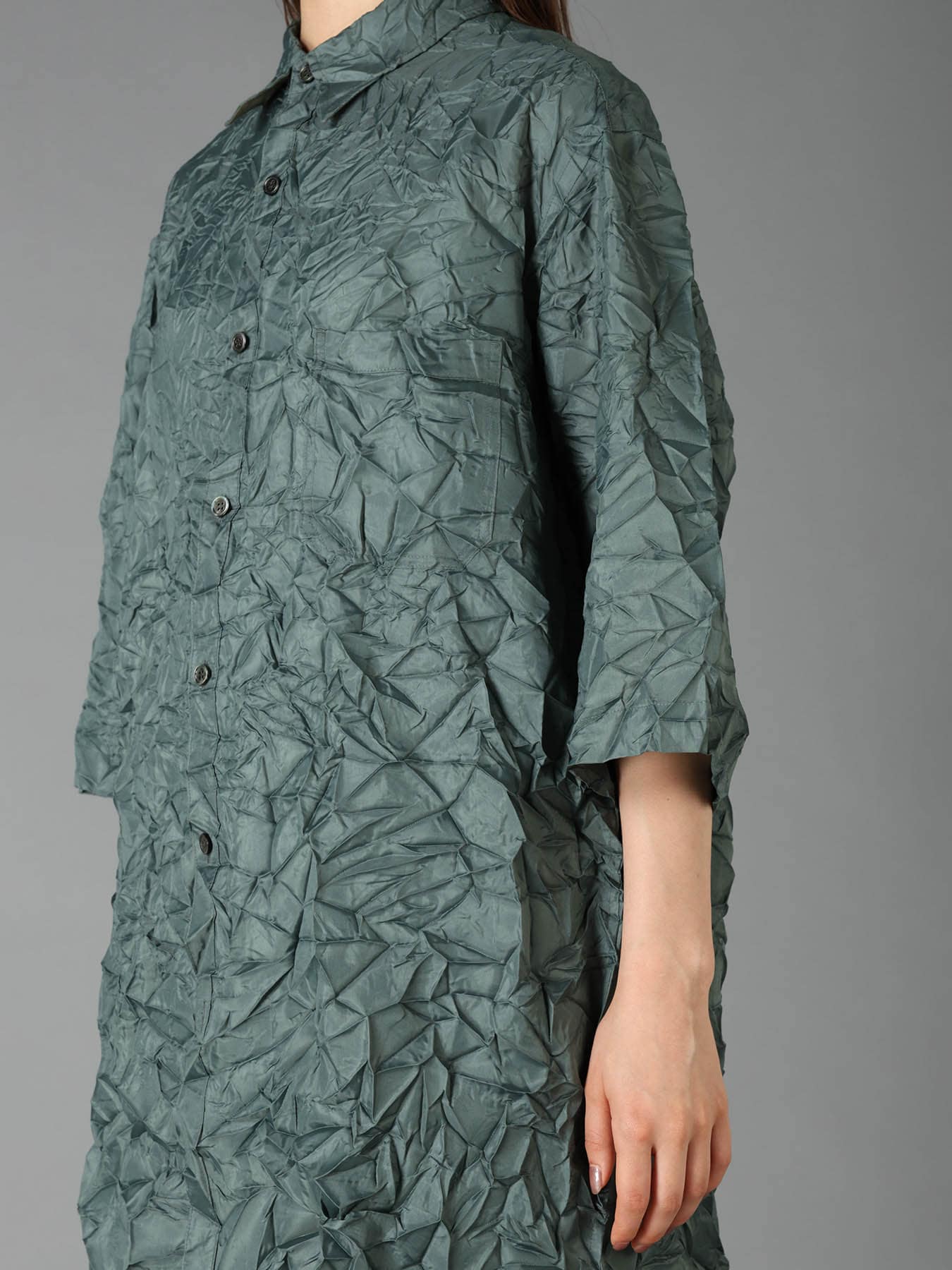 POLYESTER TAFFETA SIDE GATHER SHIRT