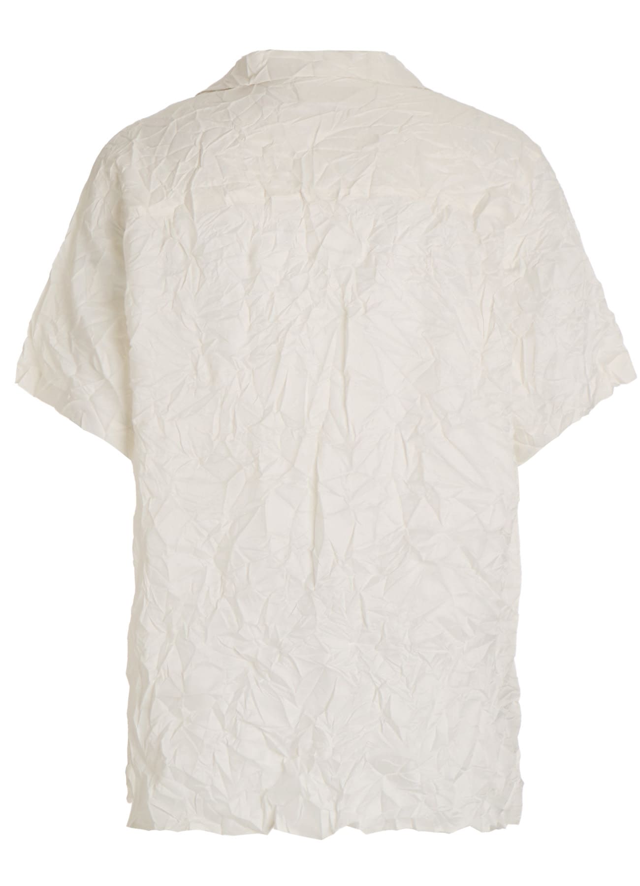 POLYESTER TAFFETA SIDE-GATHER OPEN-COLLAR SHIRT