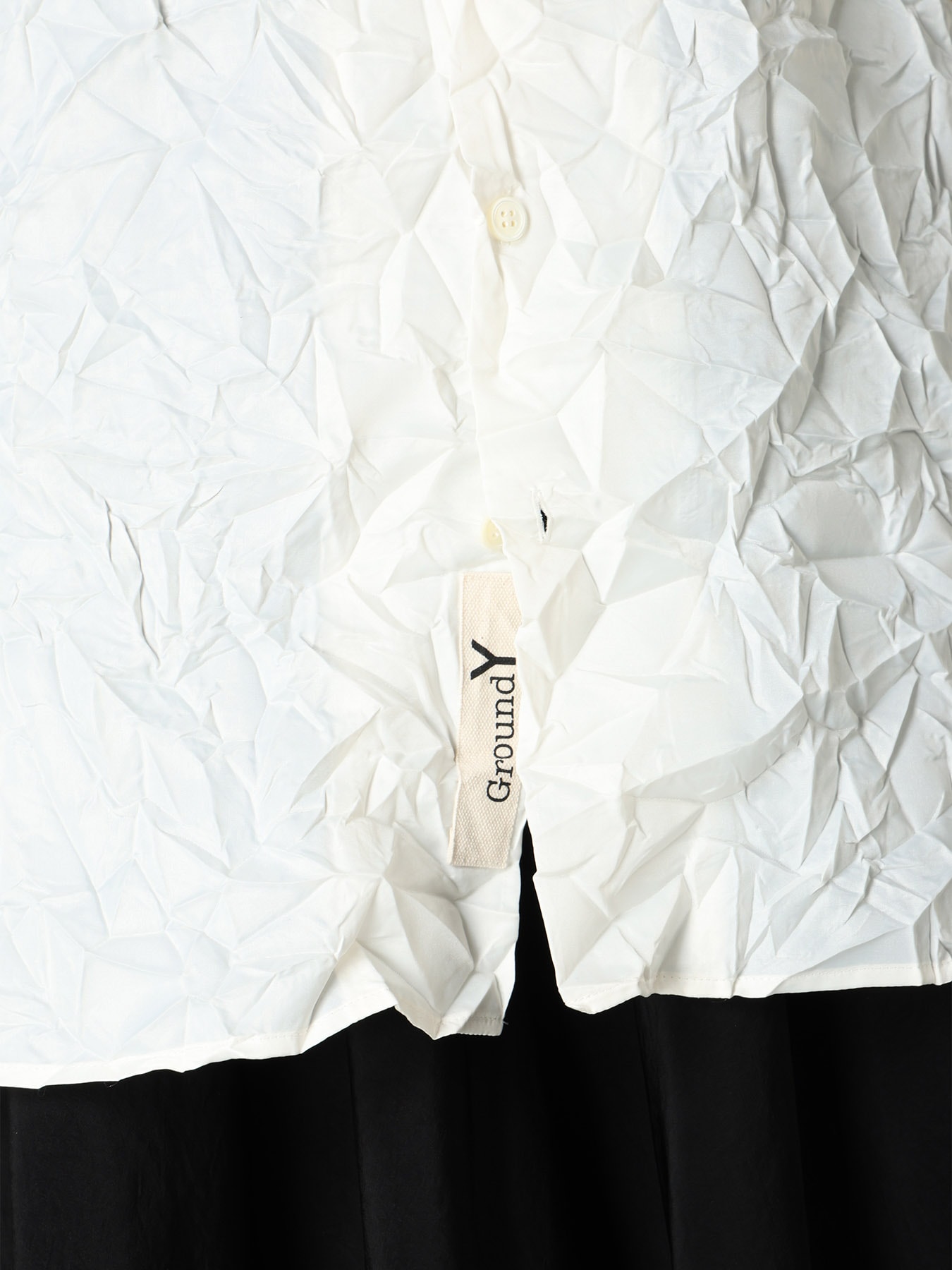 POLYESTER TAFFETA SIDE-GATHER OPEN-COLLAR SHIRT