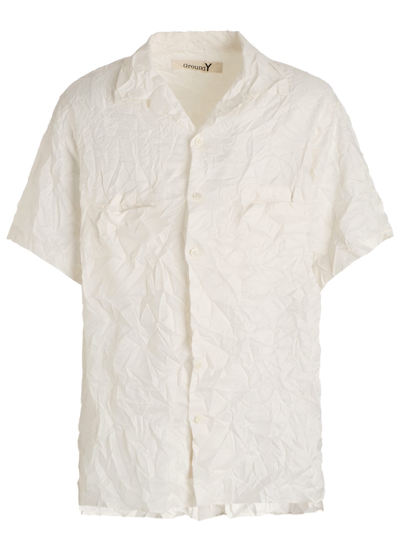 POLYESTER TAFFETA SIDE-GATHER OPEN-COLLAR SHIRT