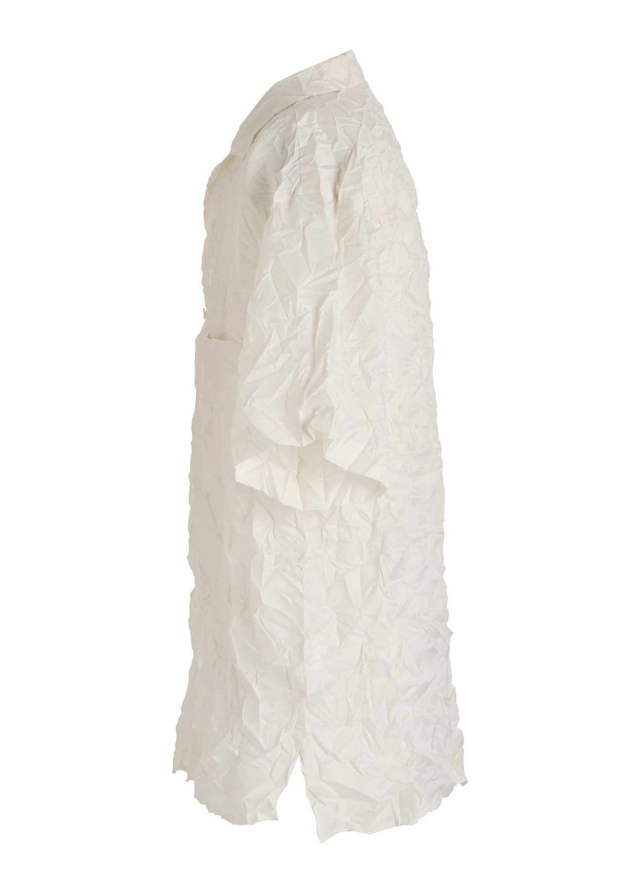 POLYESTER TAFFETA SIDE-GATHER OPEN-COLLAR SHIRT
