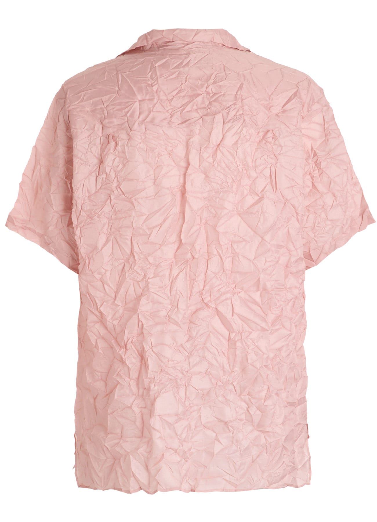 POLYESTER TAFFETA SIDE-GATHER OPEN-COLLAR SHIRT