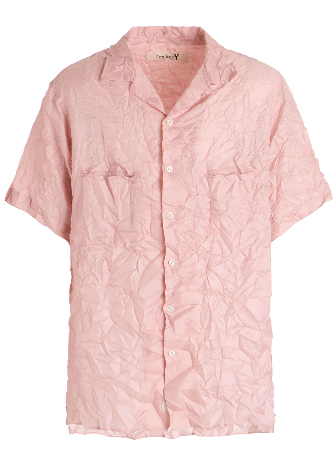 POLYESTER TAFFETA SIDE-GATHER OPEN-COLLAR SHIRT