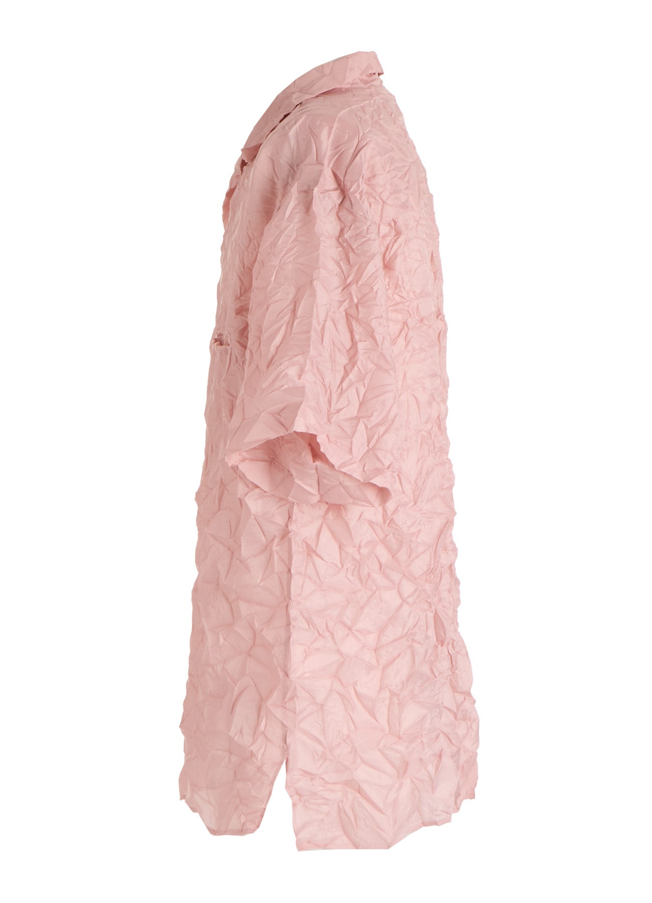 POLYESTER TAFFETA SIDE-GATHER OPEN-COLLAR SHIRT