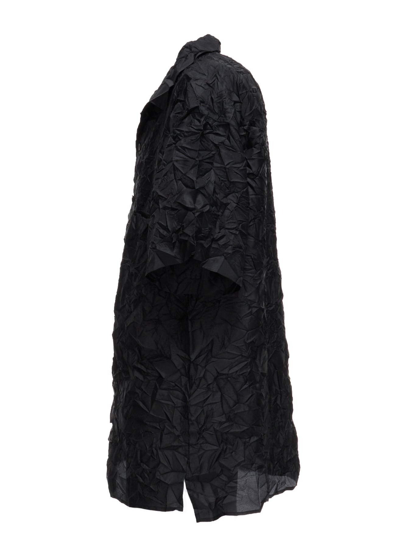 POLYESTER TAFFETA SIDE-GATHER OPEN-COLLAR SHIRT
