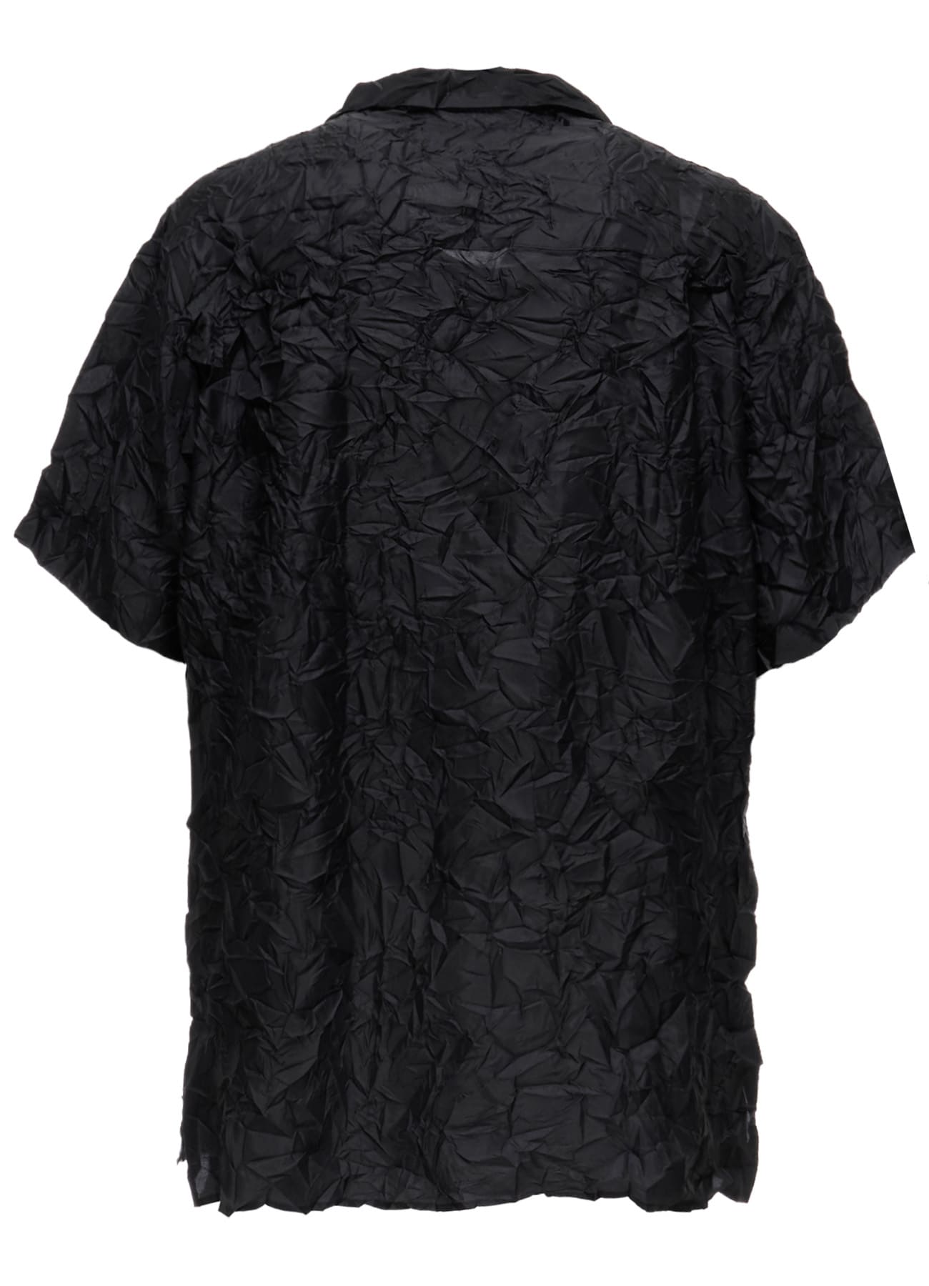 POLYESTER TAFFETA SIDE-GATHER OPEN-COLLAR SHIRT
