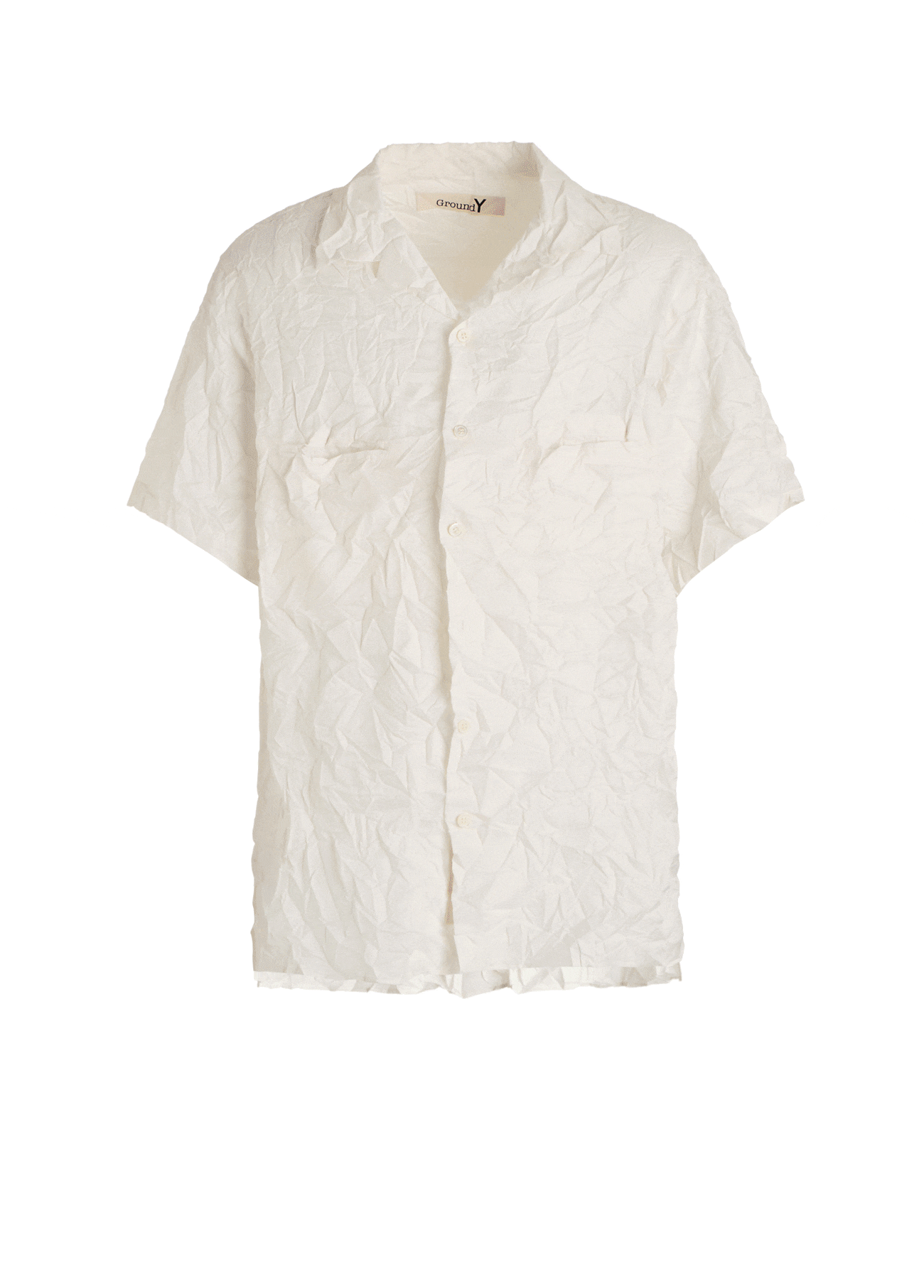 POLYESTER TAFFETA SIDE-GATHER OPEN-COLLAR SHIRT