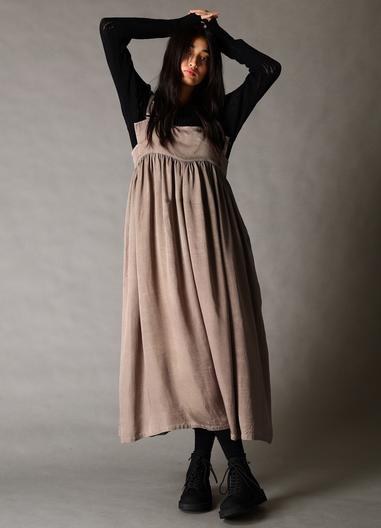 CUPRO FIBRIL TWILL SUSPENDER DRESS