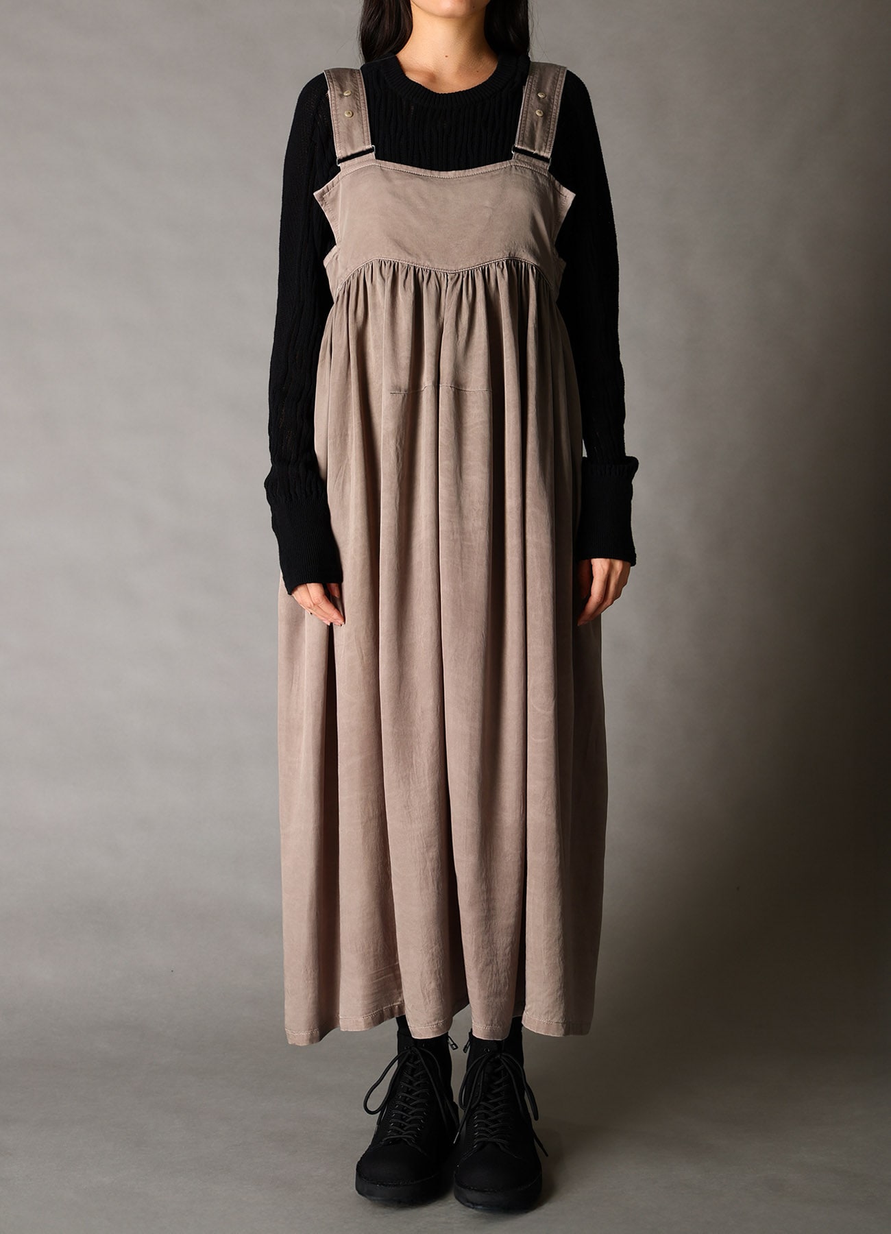 CUPRO FIBRIL TWILL SUSPENDER DRESS