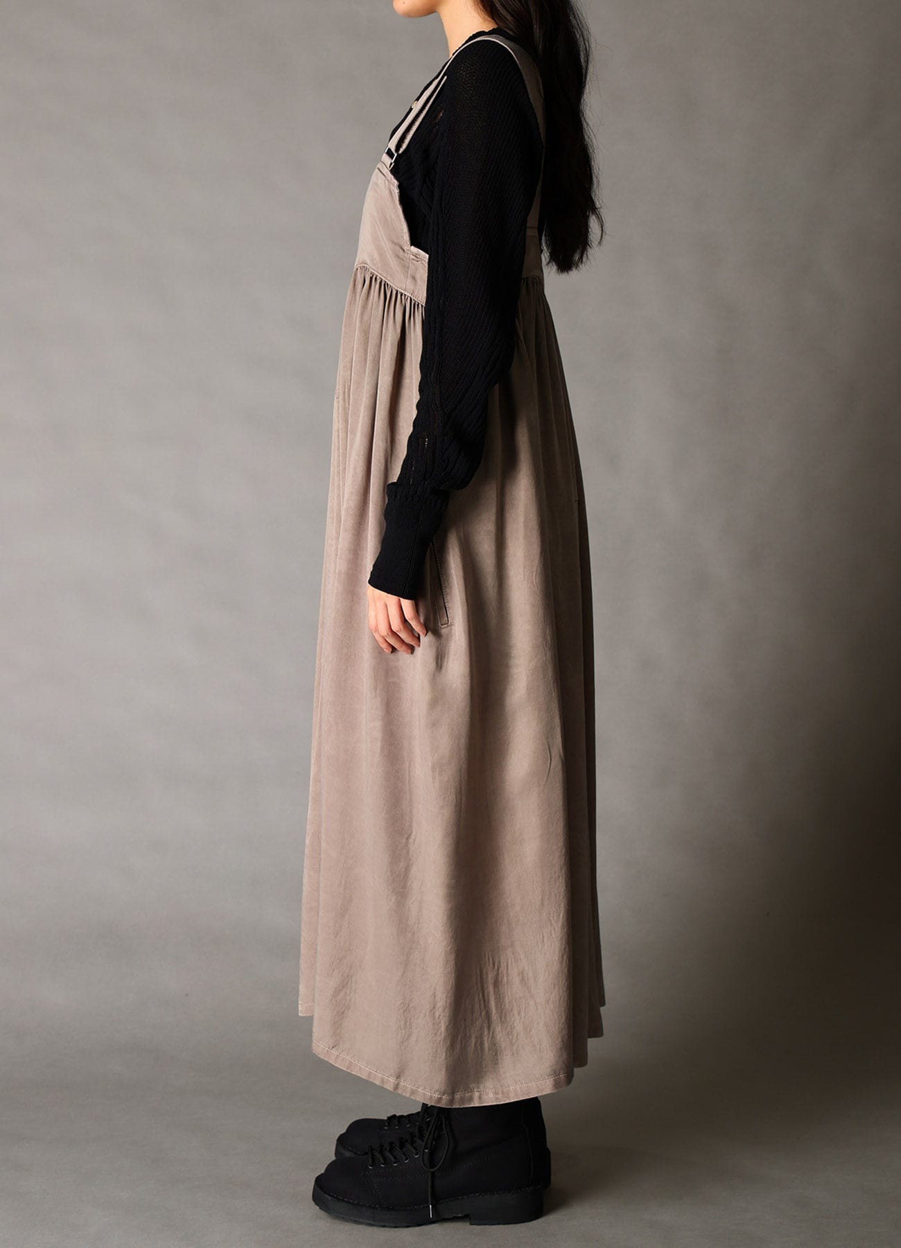 CUPRO FIBRIL TWILL SUSPENDER DRESS