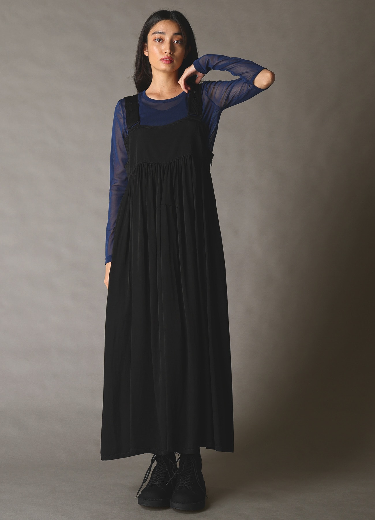 CUPRO FIBRIL TWILL SUSPENDER DRESS