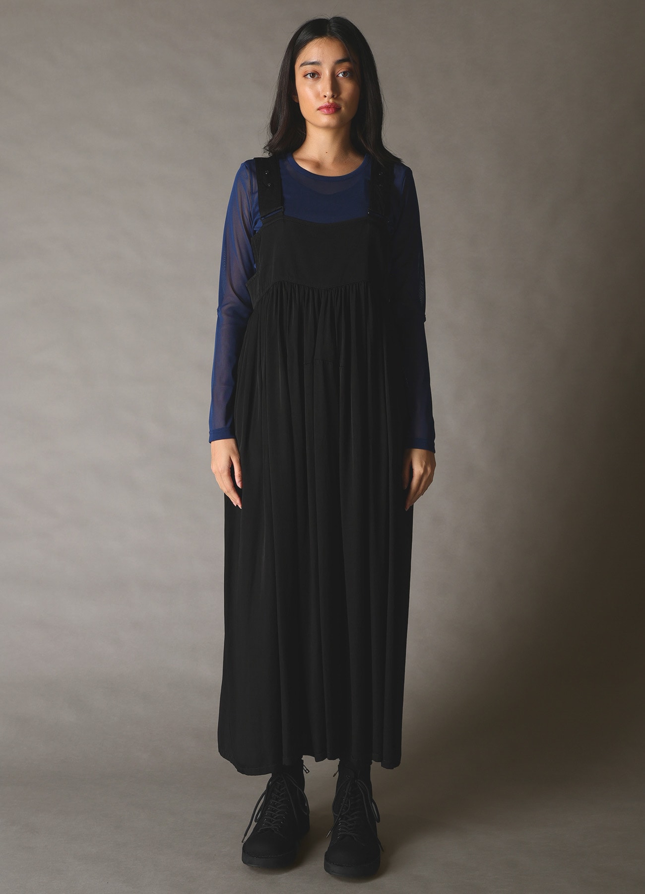 CUPRO FIBRIL TWILL SUSPENDER DRESS