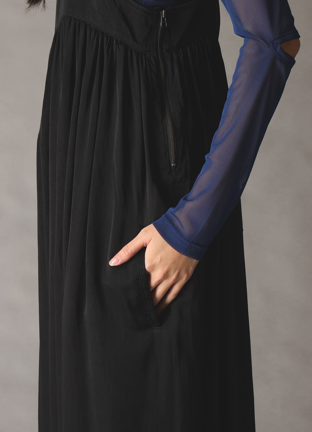 CUPRO FIBRIL TWILL SUSPENDER DRESS