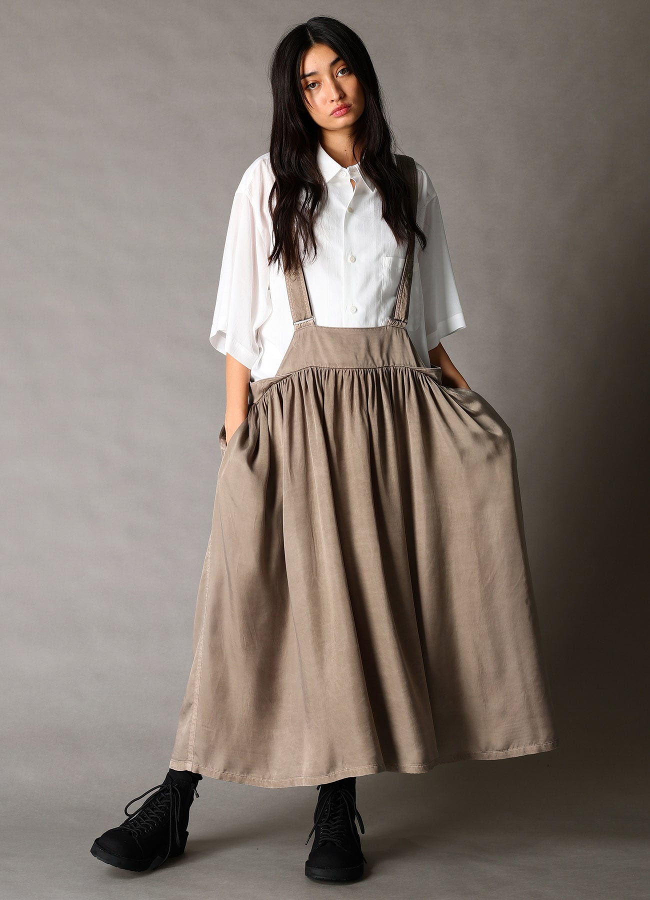 CUPRO FIBRIL TWILL SUSPENDER SKIRT