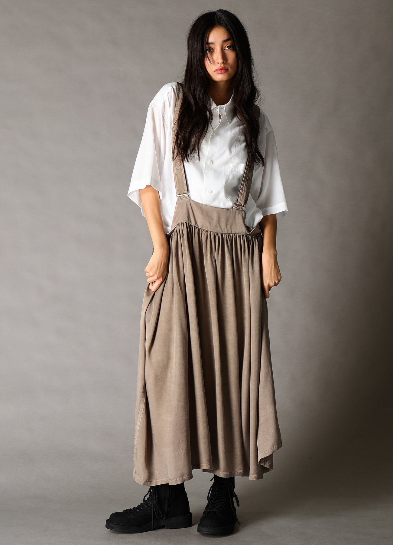 CUPRO FIBRIL TWILL SUSPENDER SKIRT