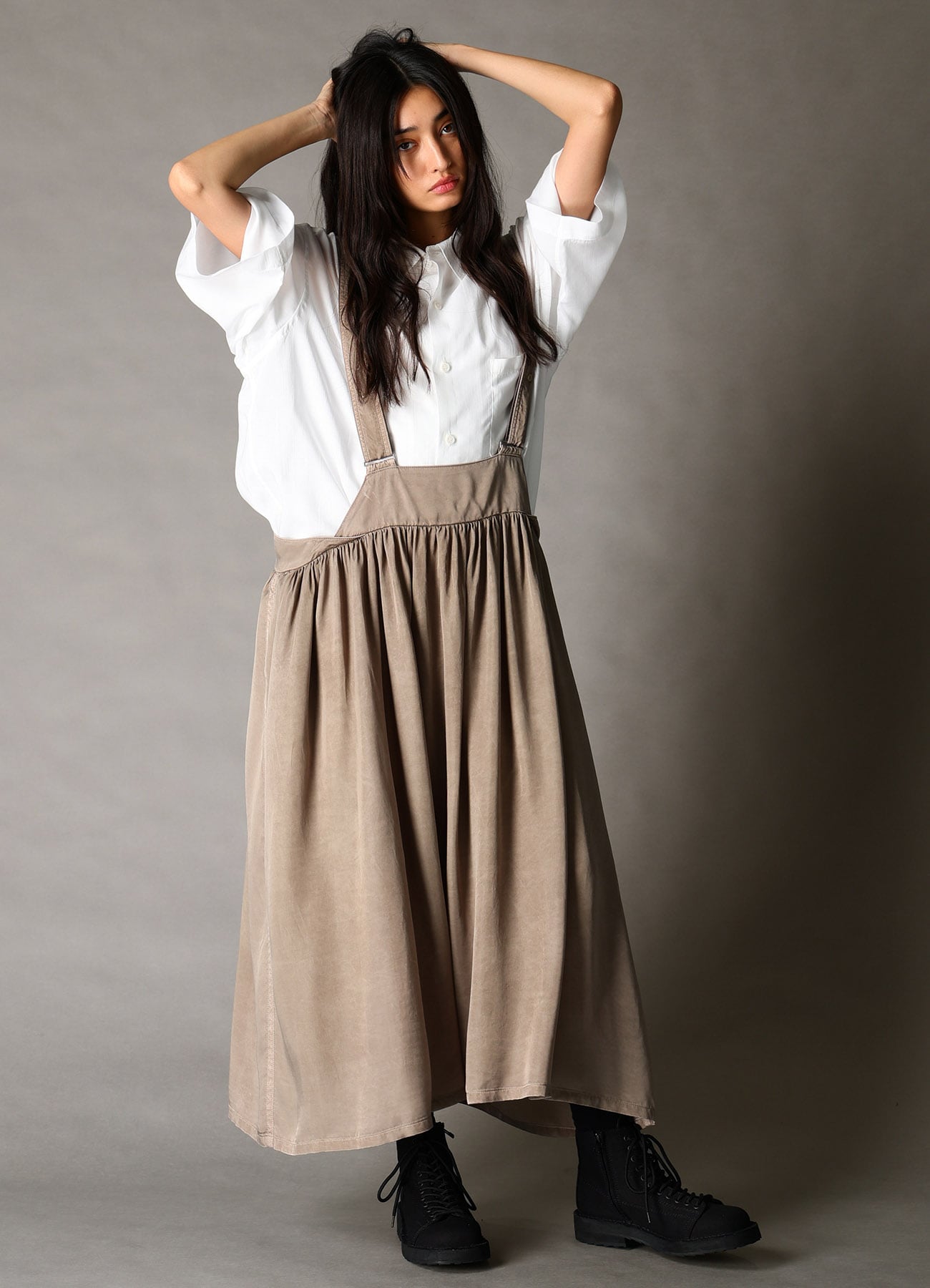 CUPRO FIBRIL TWILL SUSPENDER SKIRT