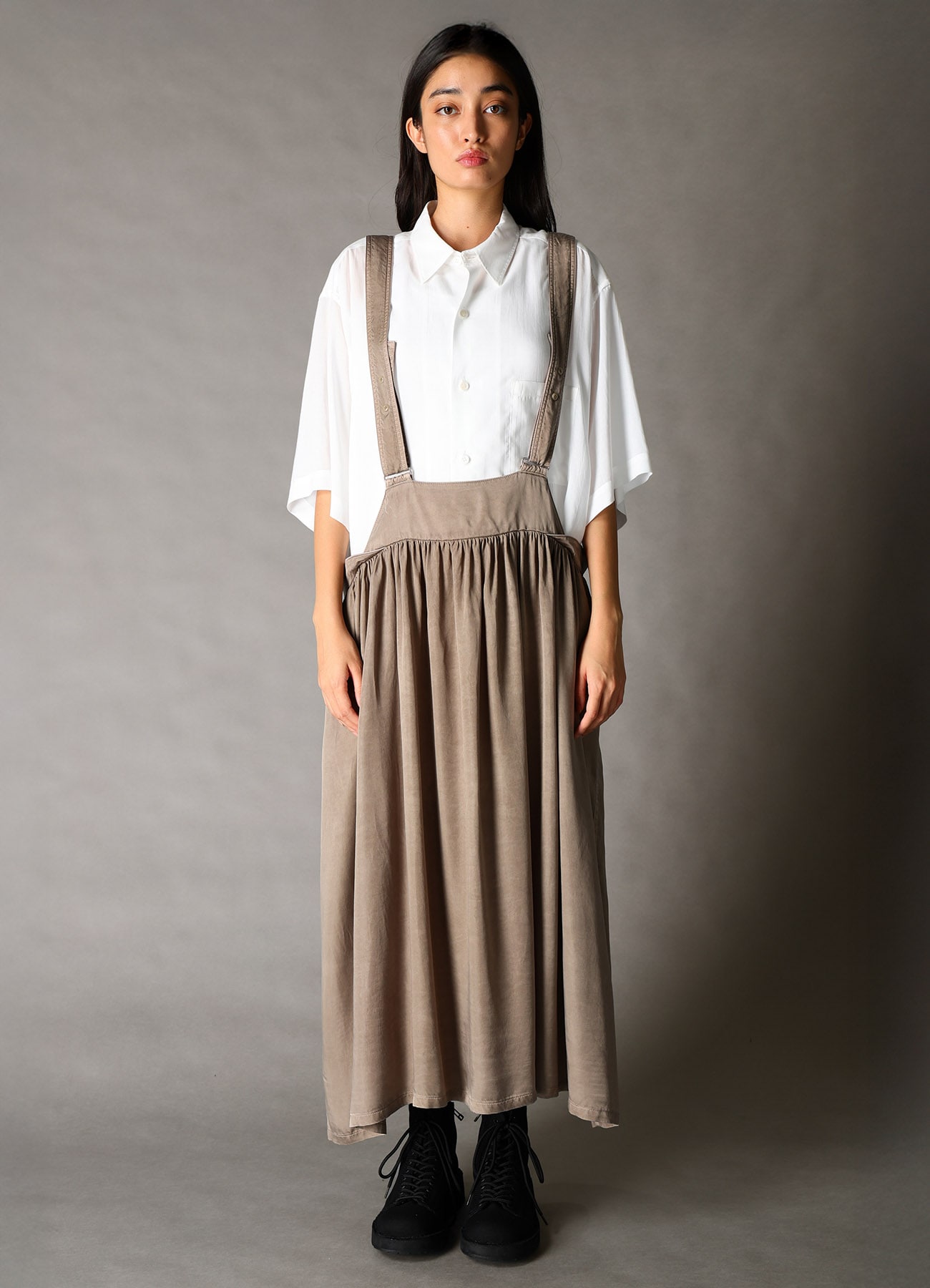 CUPRO FIBRIL TWILL SUSPENDER SKIRT
