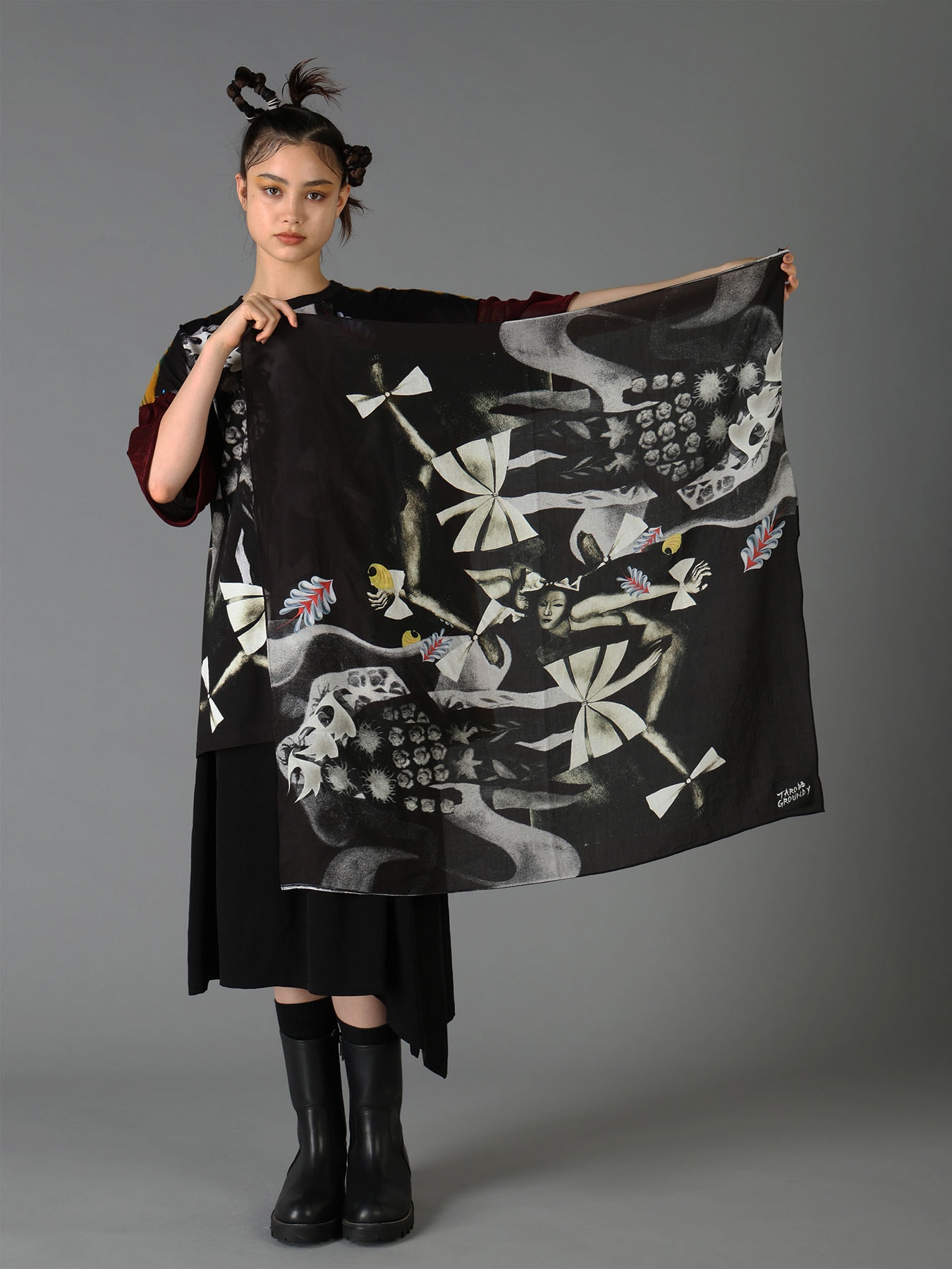 Ground Y×Taro Okamoto Graphic-print scarf Collage Type:A