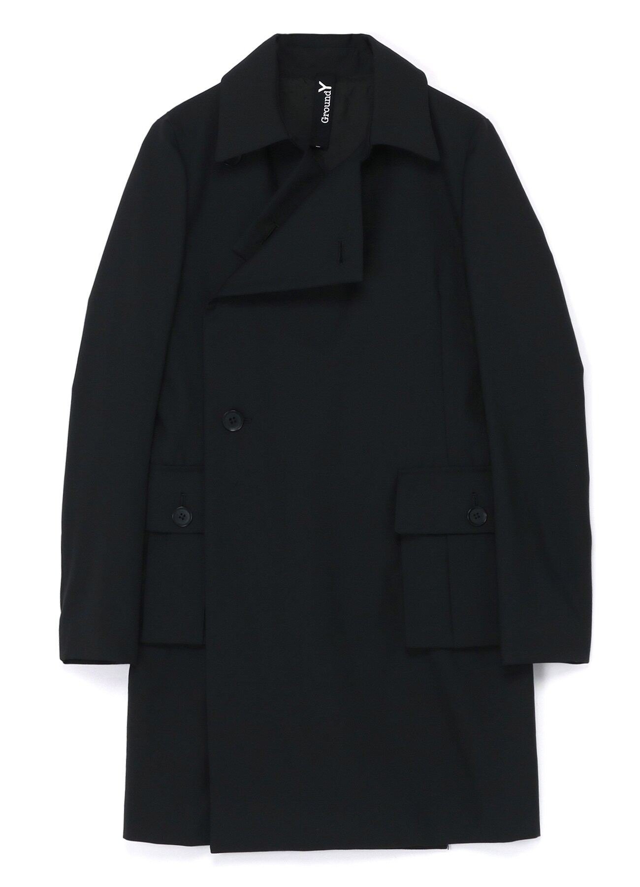 WOOL/POLYESTER GABARDINE DESIGNED PEA COAT(XS BLACK): Ground Y