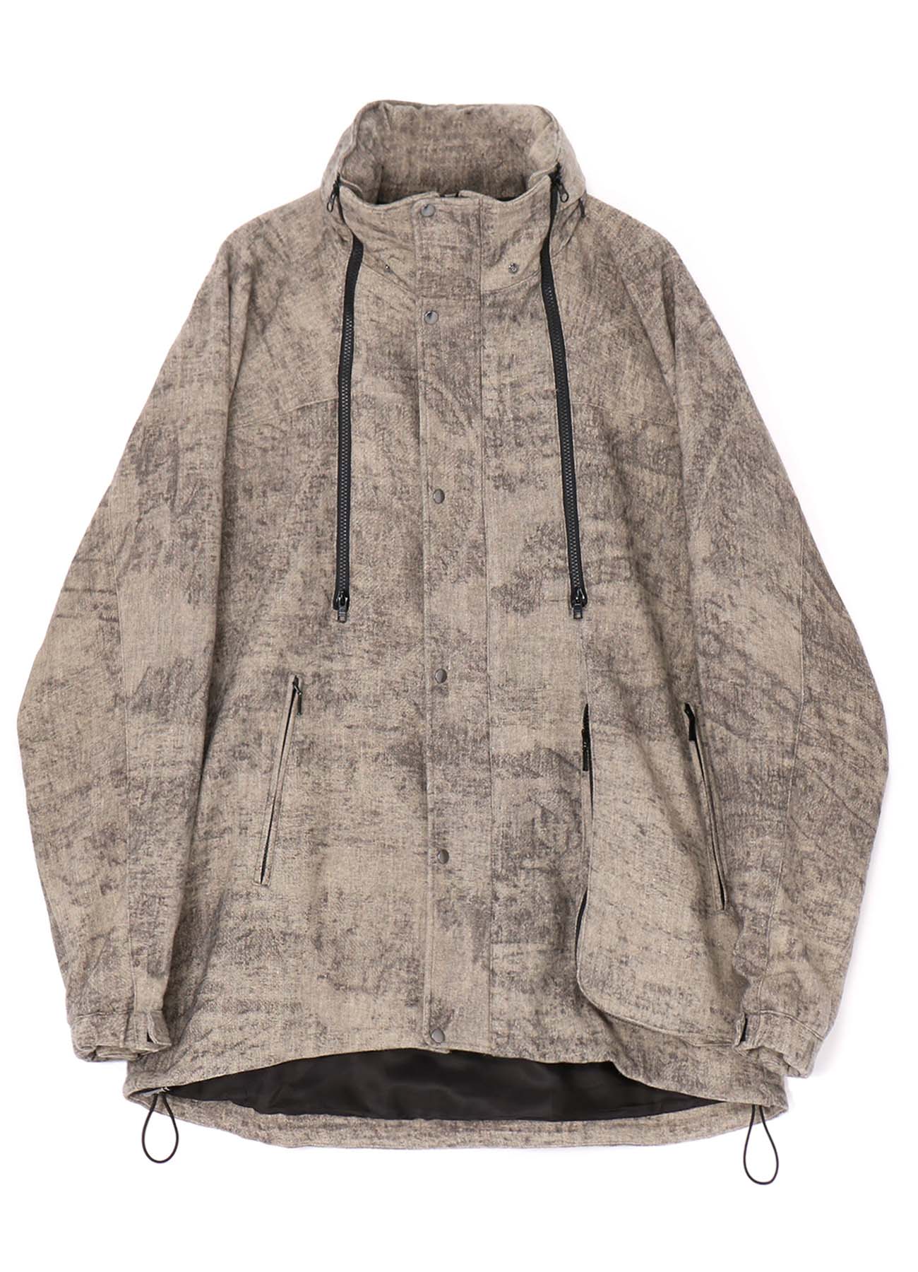 IVORY ANTIQUE MURAL COLLAGE WOOL MOUNTAIN HOODIE JACKET