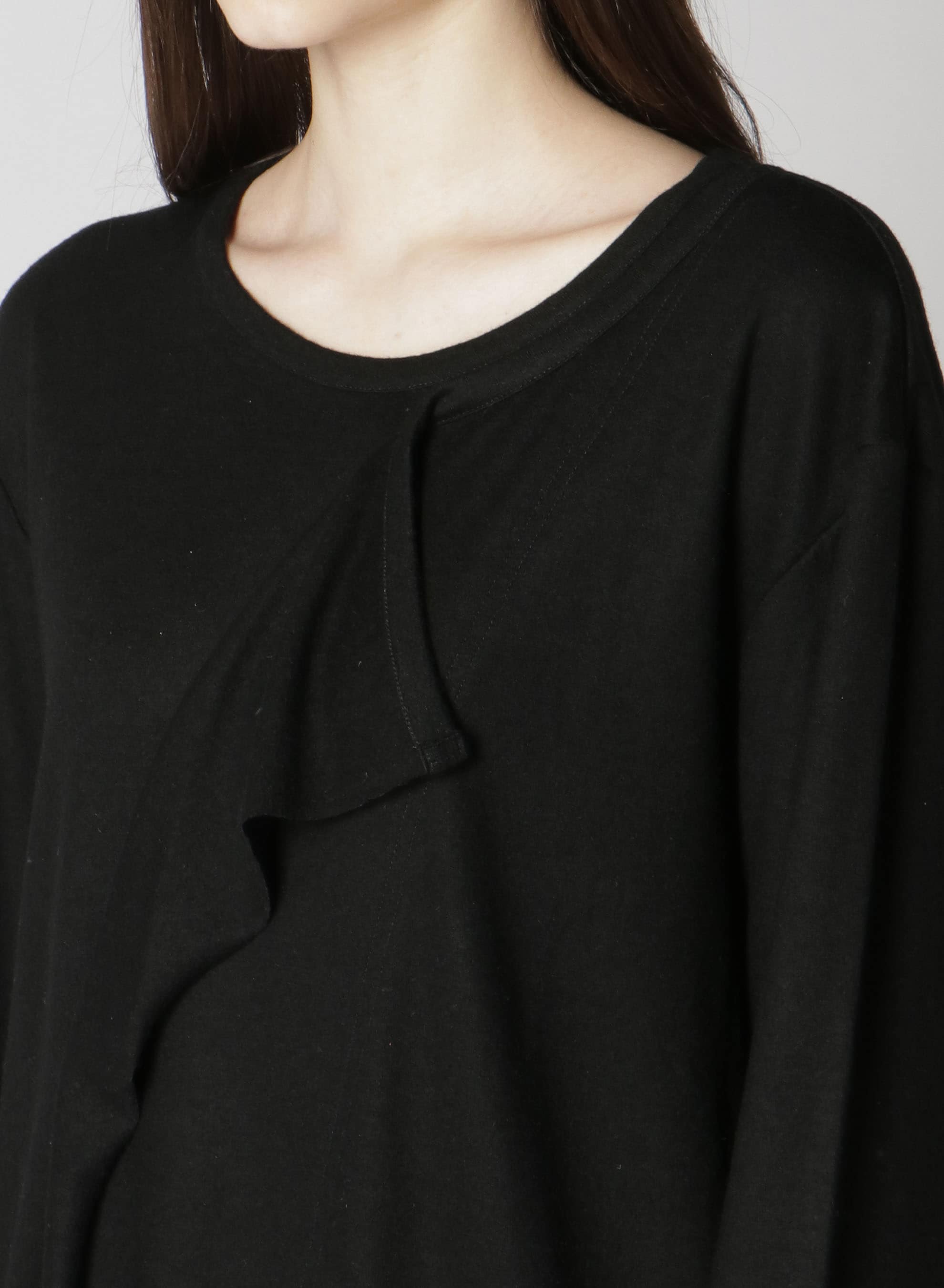 WASHABLE  PLAIN STITCH DROOPING FRONT LONG T-SHIRT