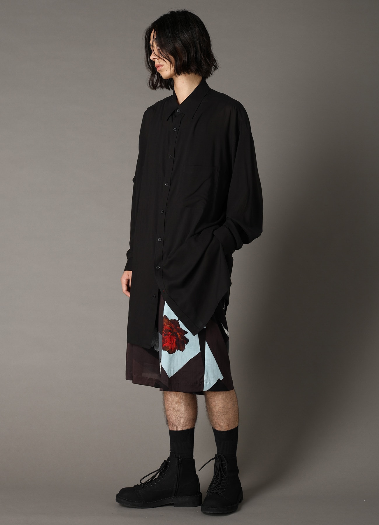 CELLULOSE LAWN LONG SHIRT WITH SLEEVE SLITS