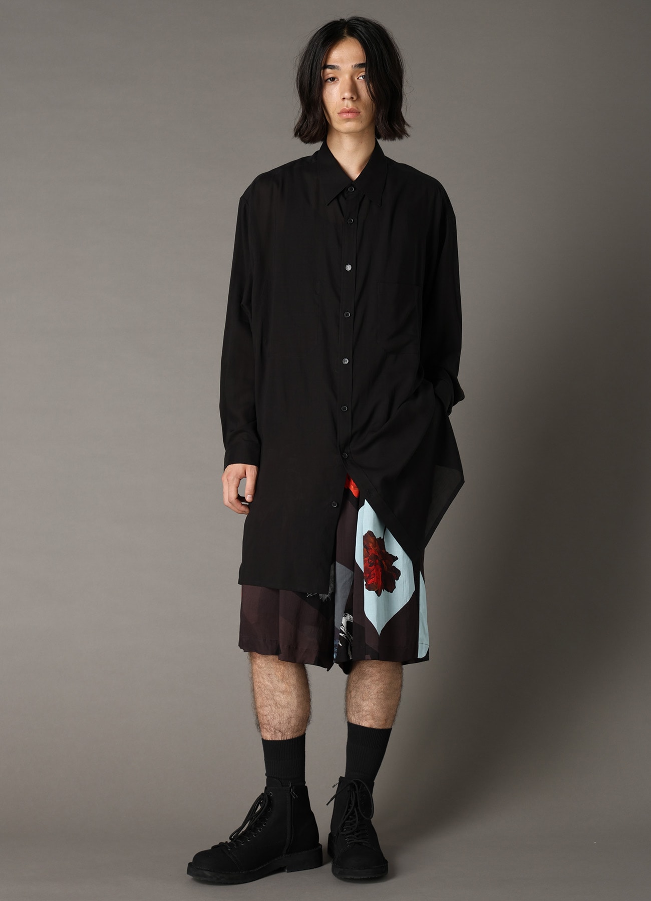 CELLULOSE LAWN LONG SHIRT WITH SLEEVE SLITS