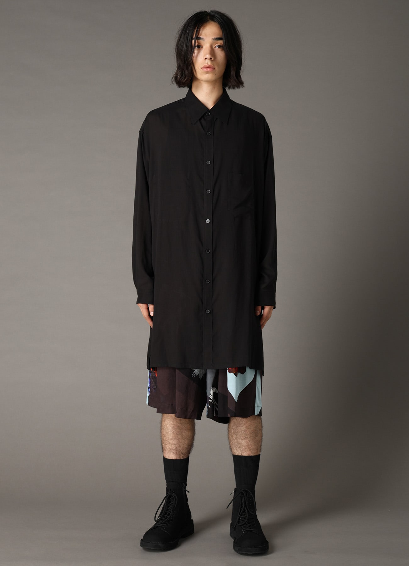 CELLULOSE LAWN LONG SHIRT WITH SLEEVE SLITS
