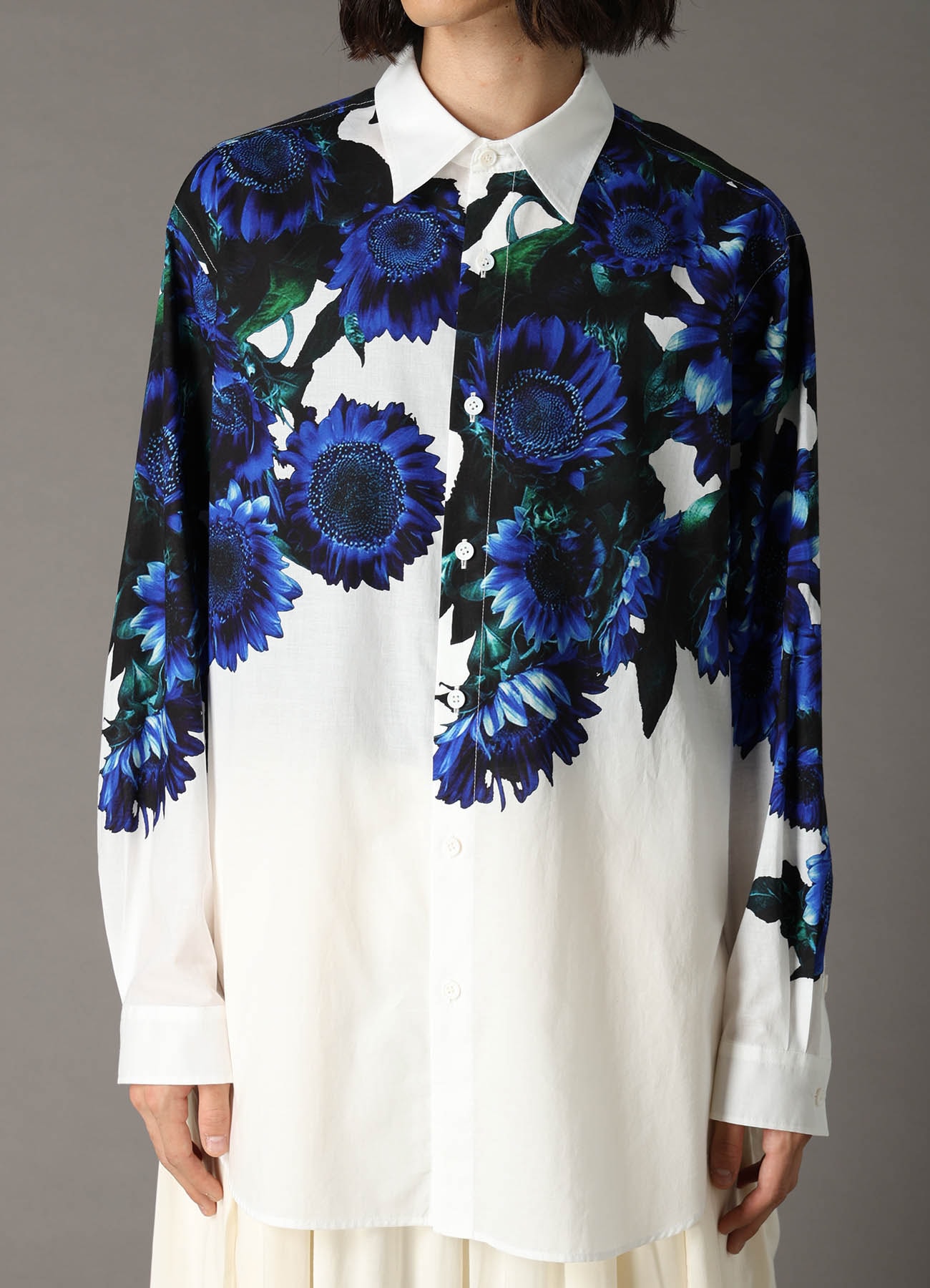 60 LAWN BLUE FLOWER BIG SHIRT