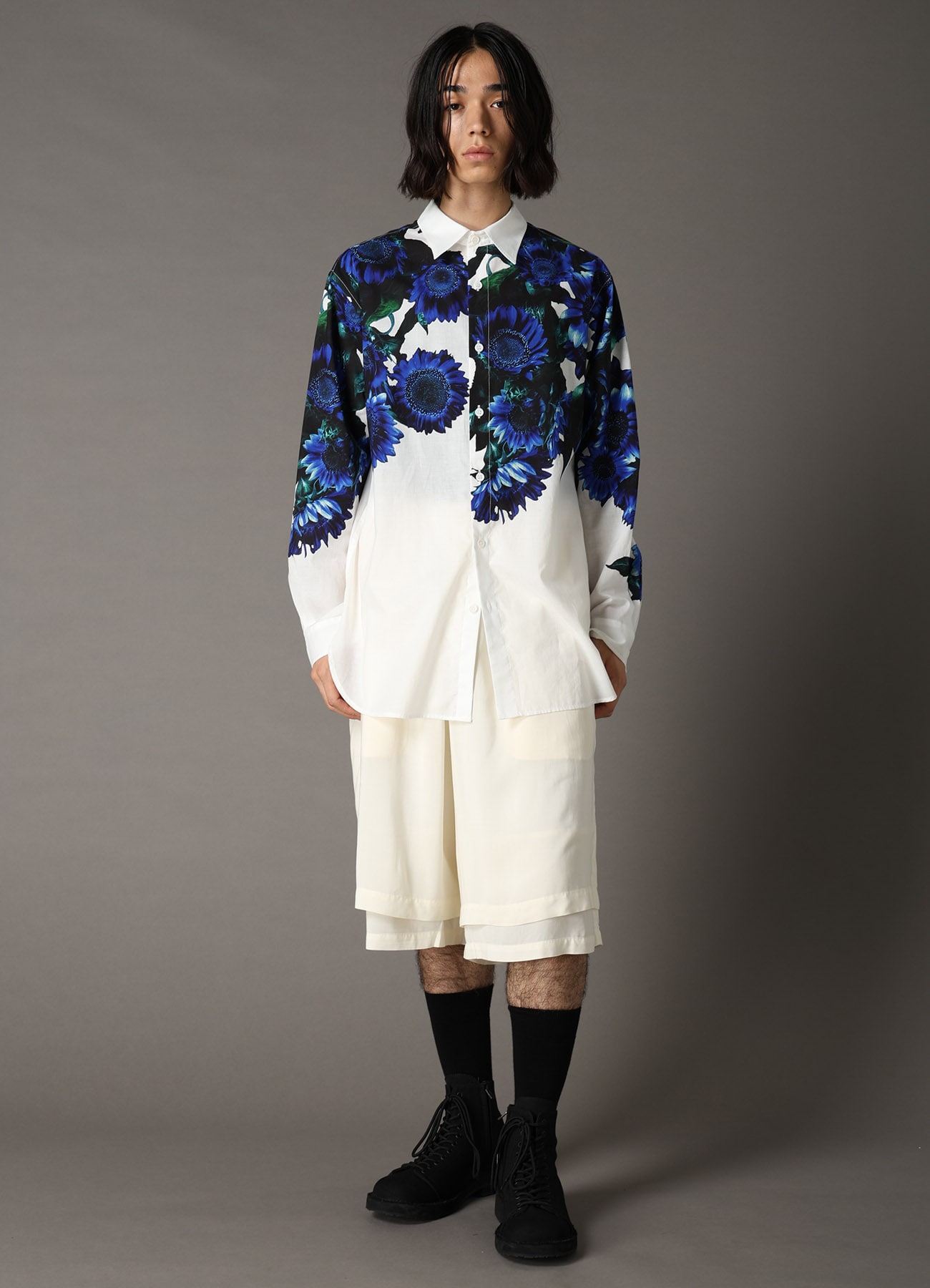 60 LAWN BLUE FLOWER BIG SHIRT