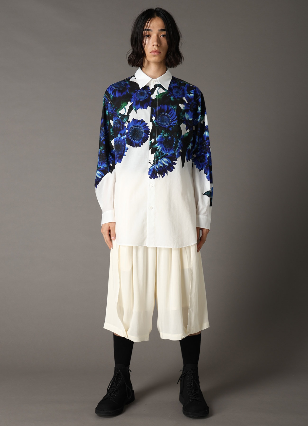 60 LAWN BLUE FLOWER BIG SHIRT