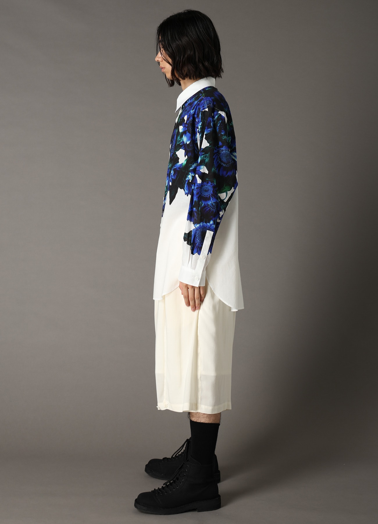 60 LAWN BLUE FLOWER BIG SHIRT