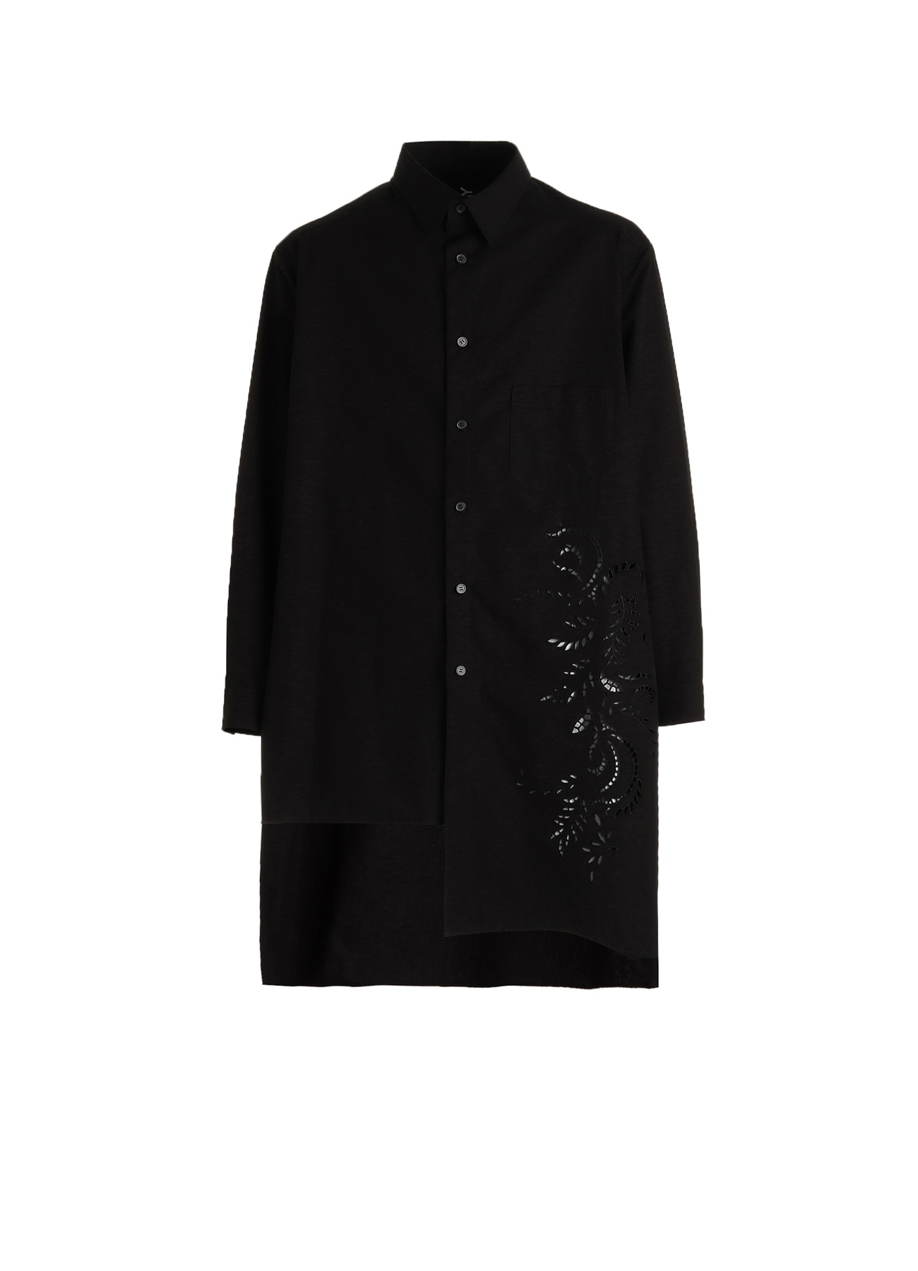 COTTON BROAD BRODERIE LACE SHIRT WITH LEFT DRAPE
