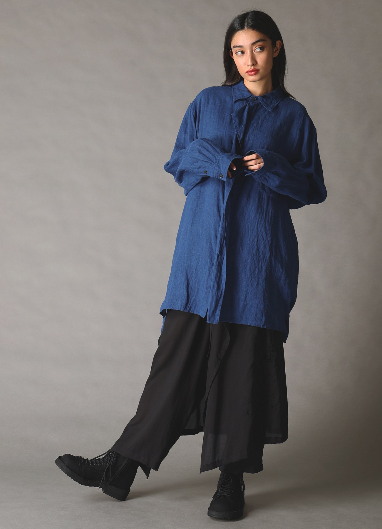 WASHED LINEN CANVAS DRAPE SHIRT