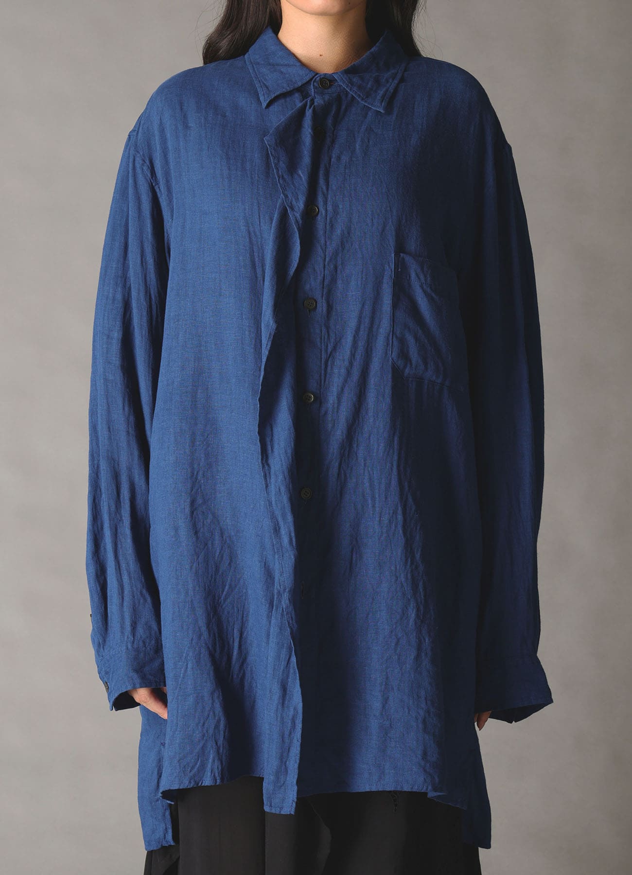 WASHED LINEN CANVAS DRAPE SHIRT