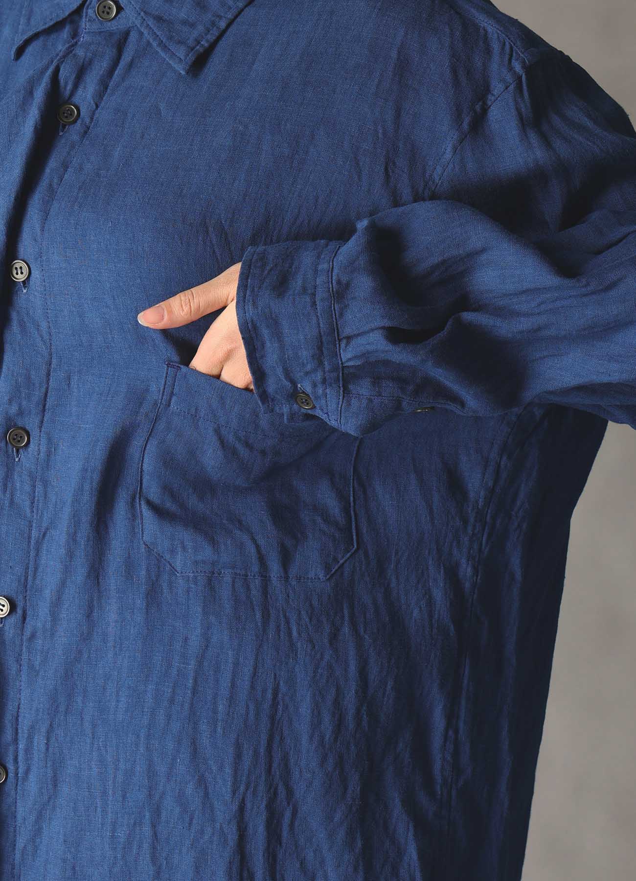 WASHED LINEN CANVAS DRAPE SHIRT