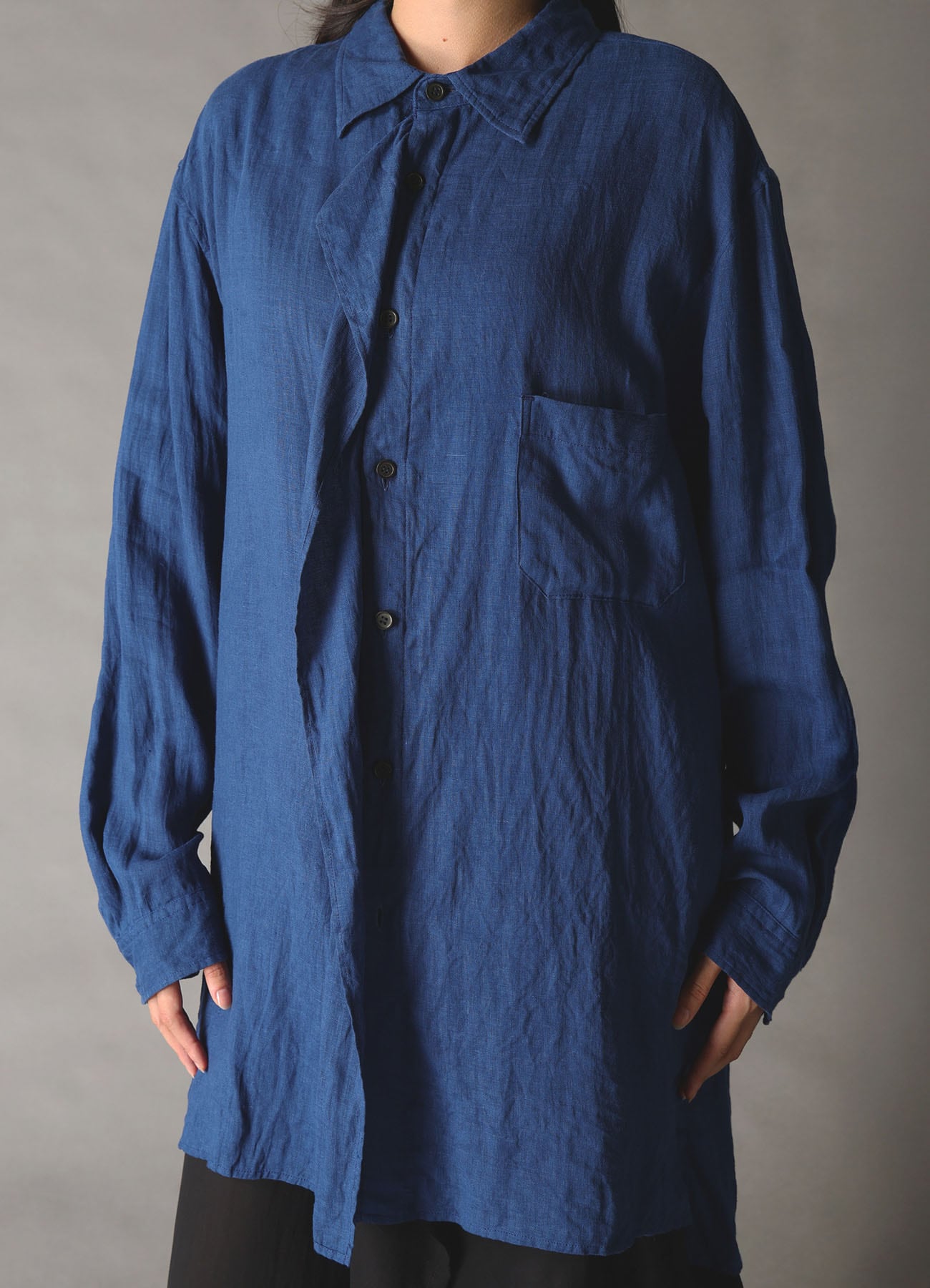 WASHED LINEN CANVAS DRAPE SHIRT