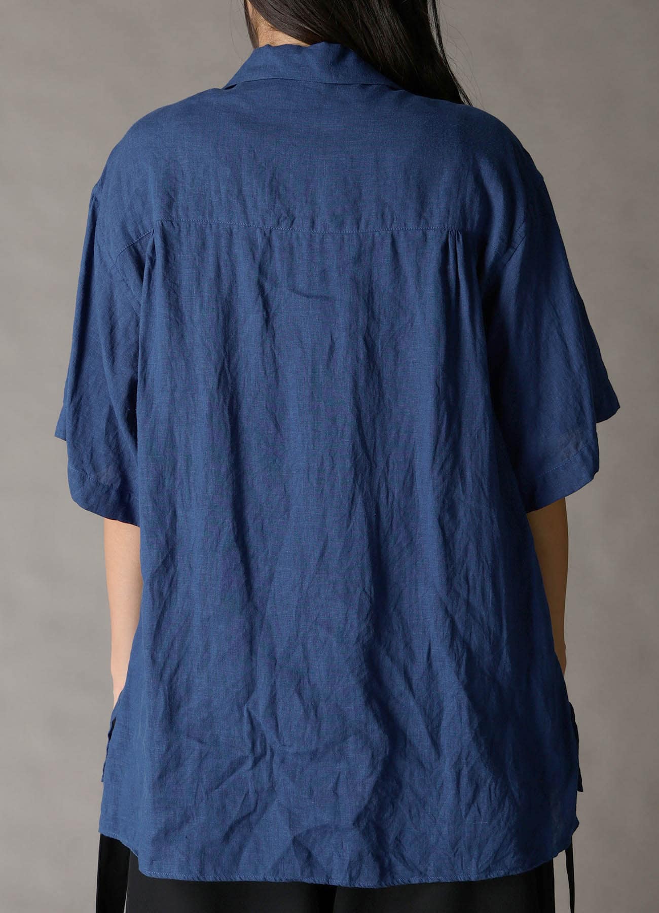 WASHED LINEN CANVAS OPEN COLLAR SHIRT