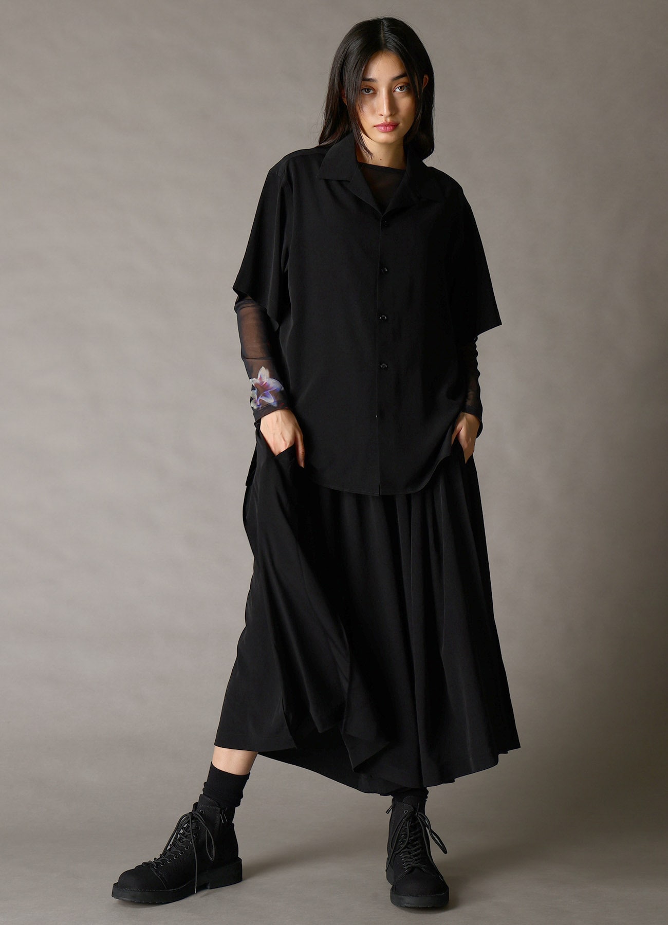 CREPE de CHINE OPEN COLLAR SHIRT