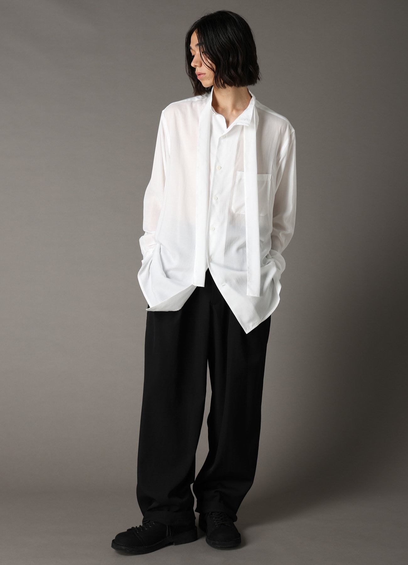 CELLULOSE LAWN BOW-TIE COLLAR SHIRT