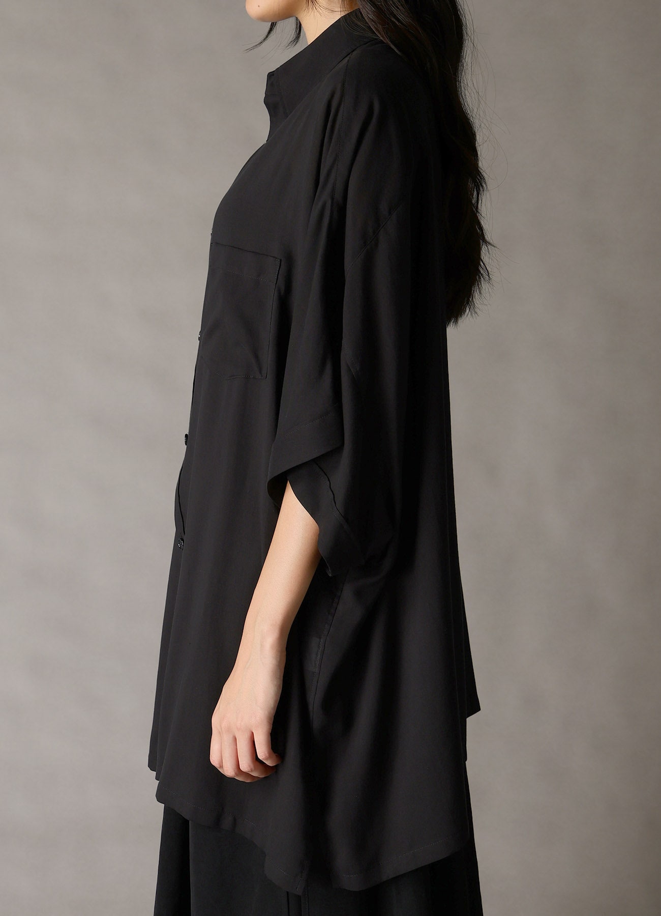 CELLULOSE LAWN BRODERIE FRONT DOLMAN SHORT-SLEEVE SHIRT