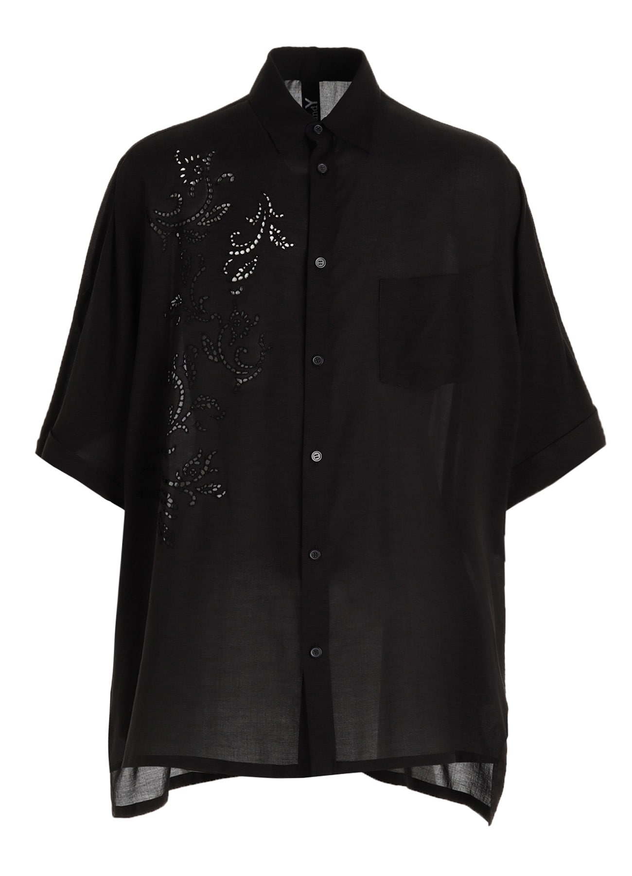 CELLULOSE LAWN BRODERIE FRONT DOLMAN SHORT-SLEEVE SHIRT