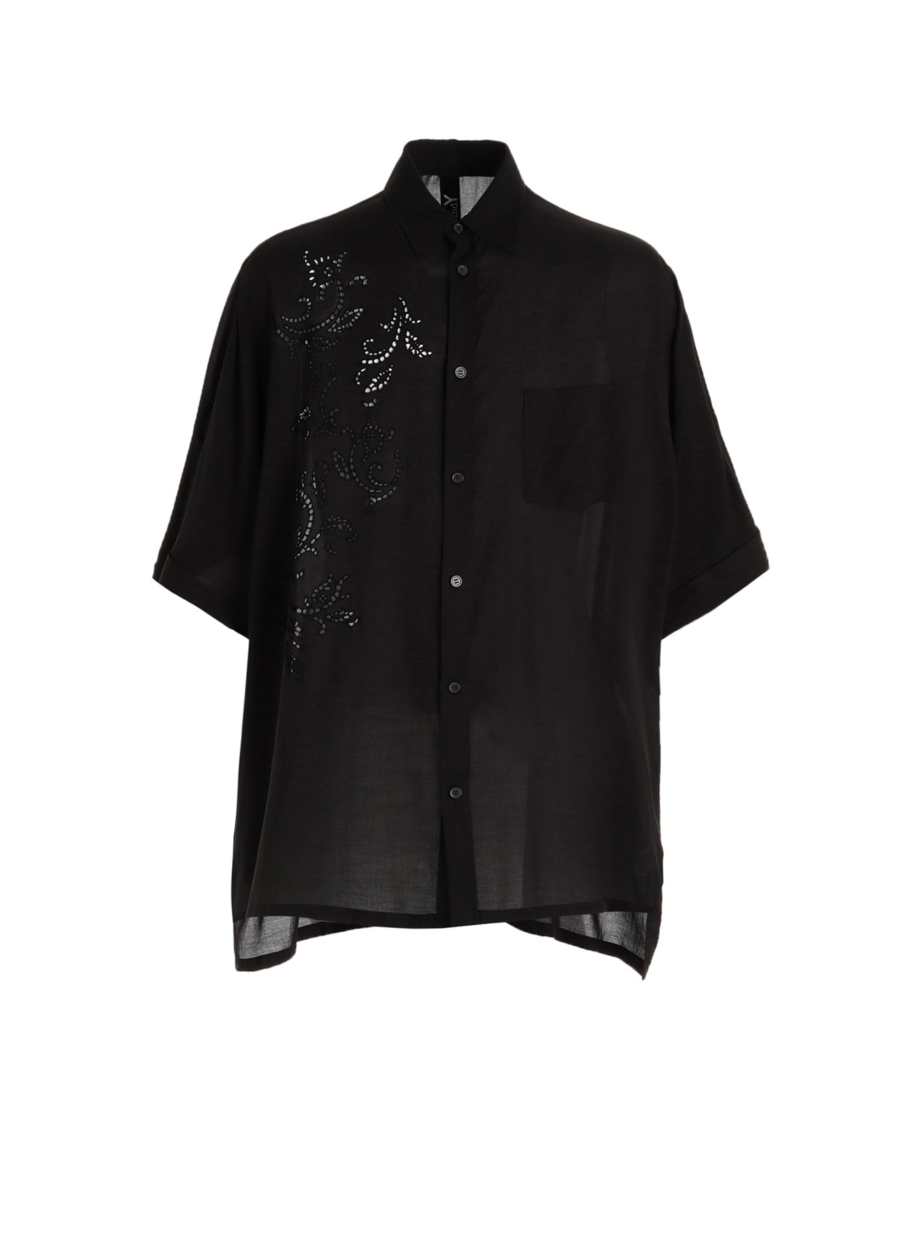 CELLULOSE LAWN BRODERIE FRONT DOLMAN SHORT-SLEEVE SHIRT