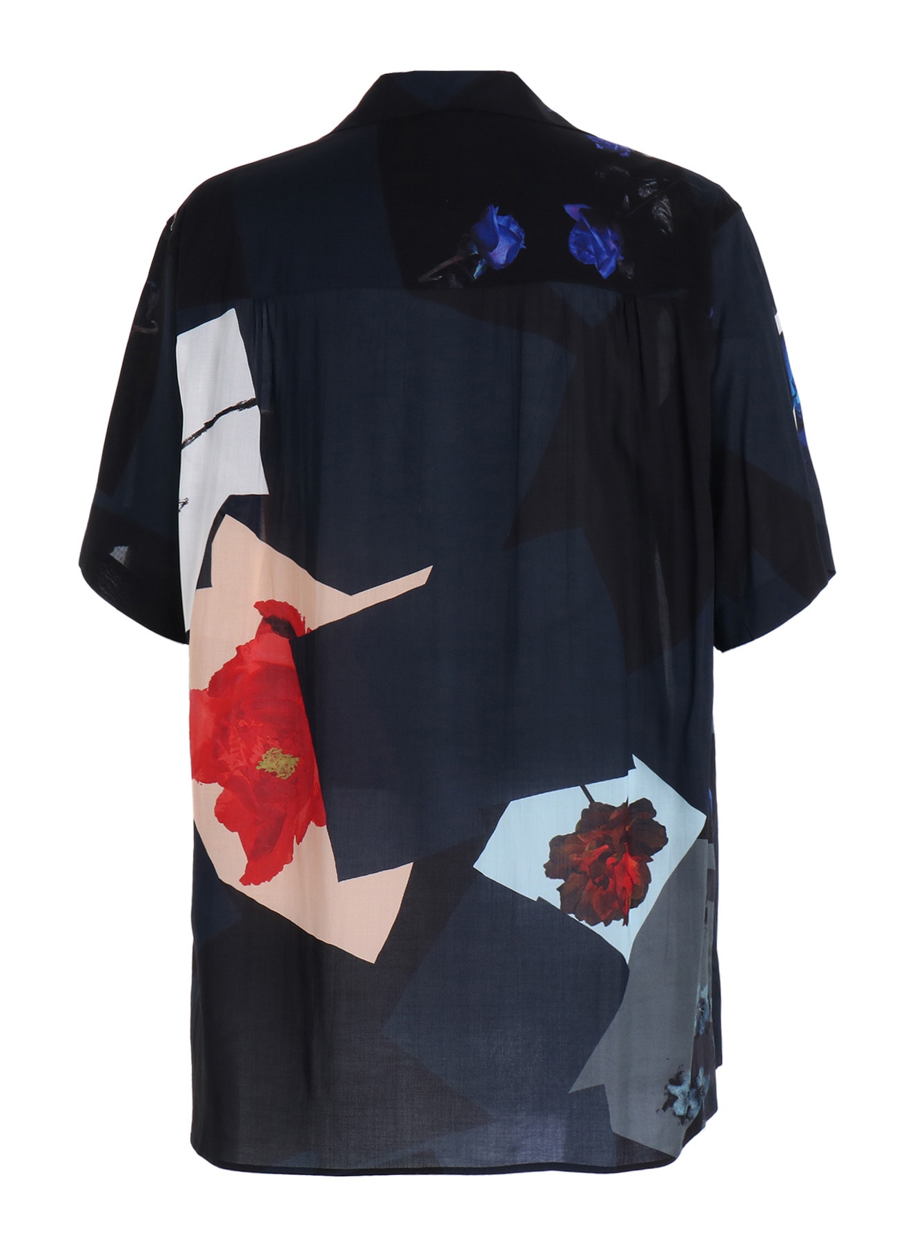 FLORAL PATCHWORK PRINT OPEN-COLLAR SHIRT NAVY