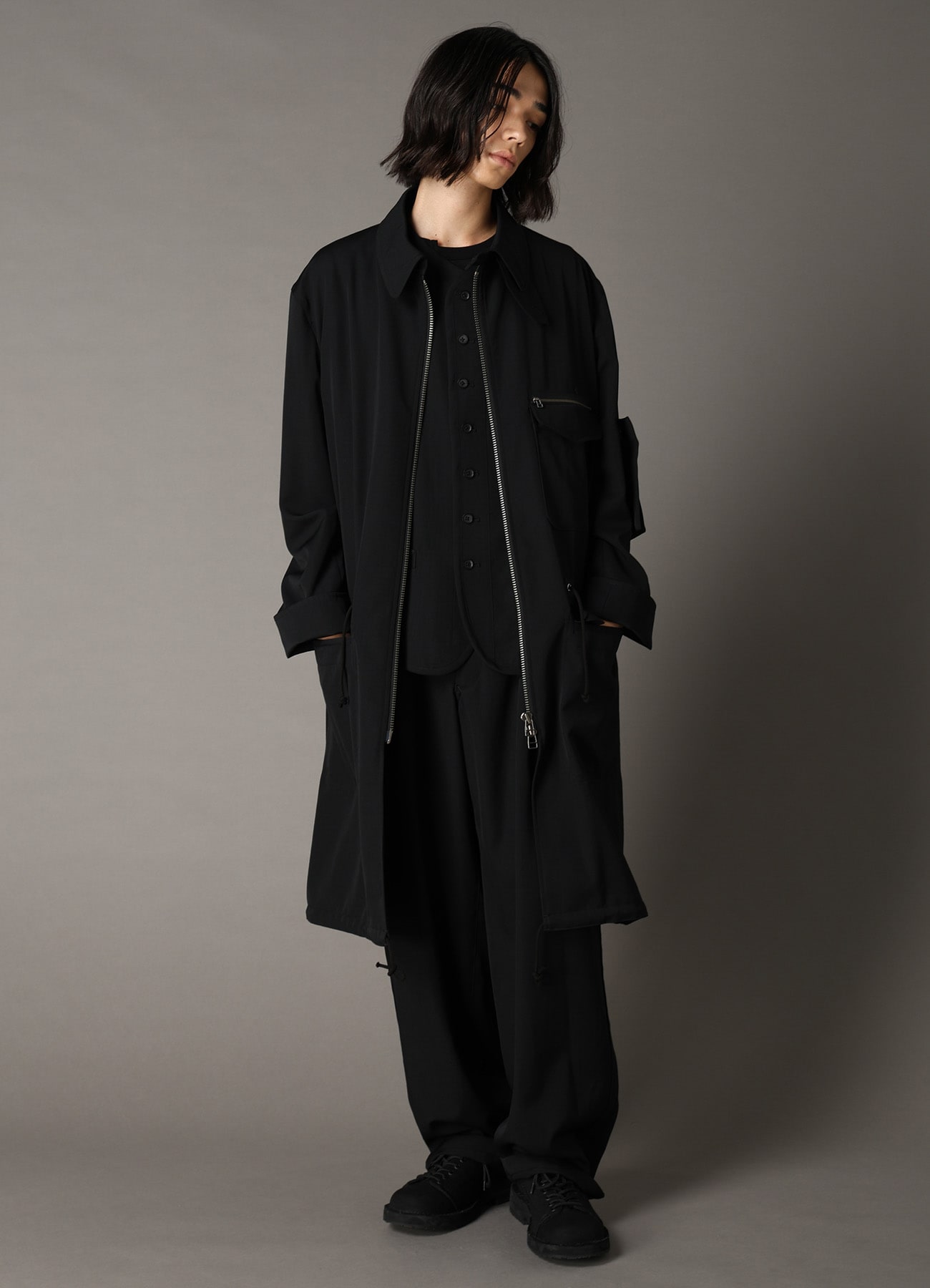 WOOL GABARDINE STAND COLLAR MODS COAT