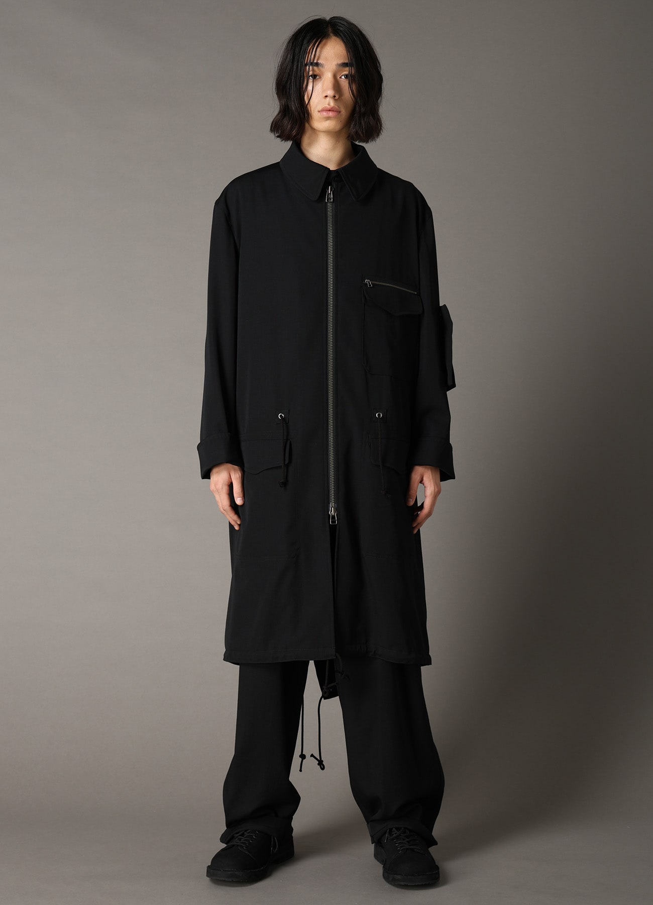 WOOL GABARDINE STAND COLLAR MODS COAT